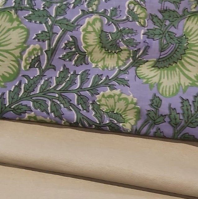 Summer block-print cotton table runner in purple and green