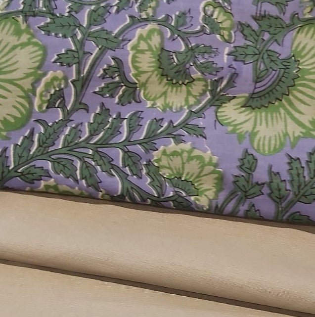 Summer block-print cotton table runner in purple and green