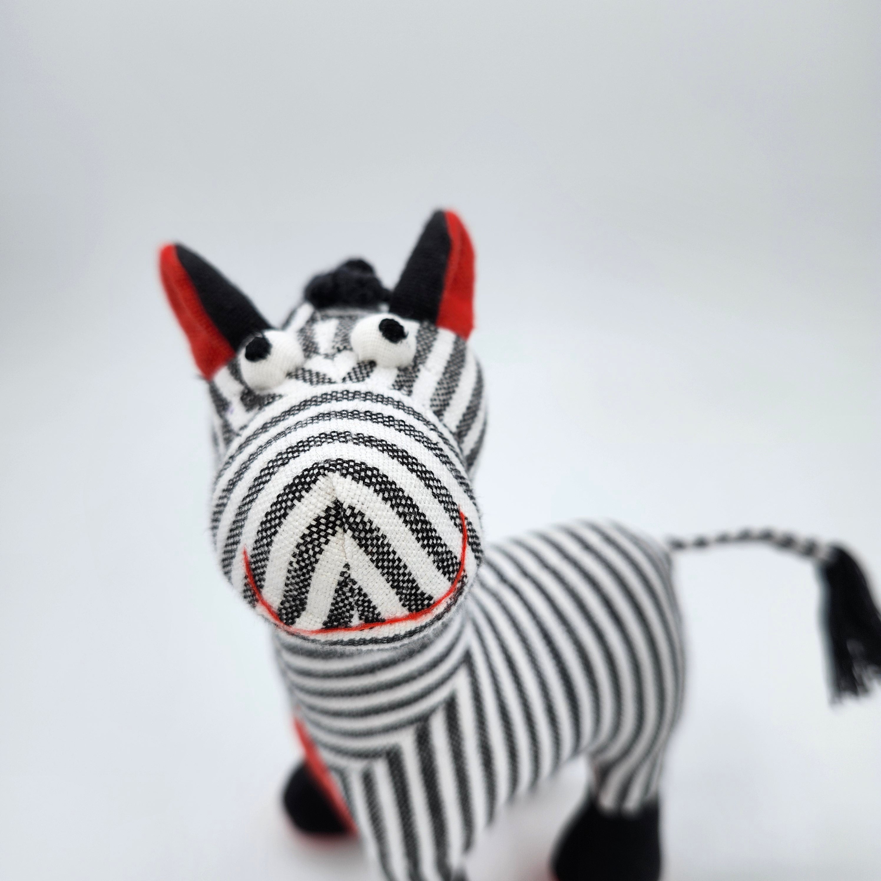 Ziggy the Zebra handwoven cotton soft toy, detail