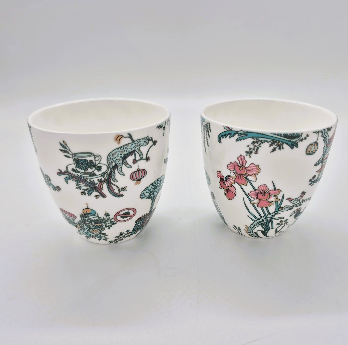 Singapore Toile East meets West fine bone china cups, detail of toile pattern