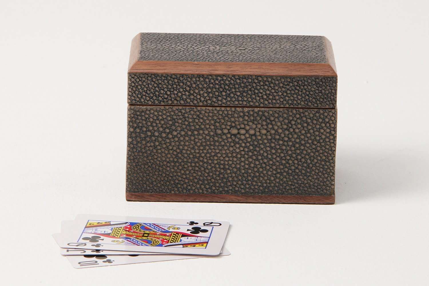 Seal brown faux shagreen playing card box by Forwood Design, 12 x 6 x 8 cm, styled view
