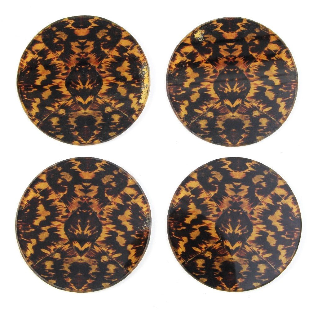 Faux tortoise shell coasters set of 4, styled on a bar tray, Forwood Design
