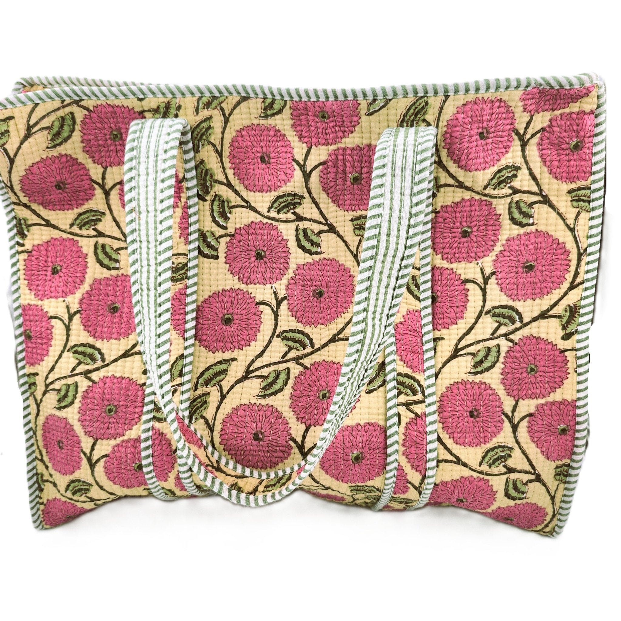 Poppy block-print shopper bag in pink and yellow
