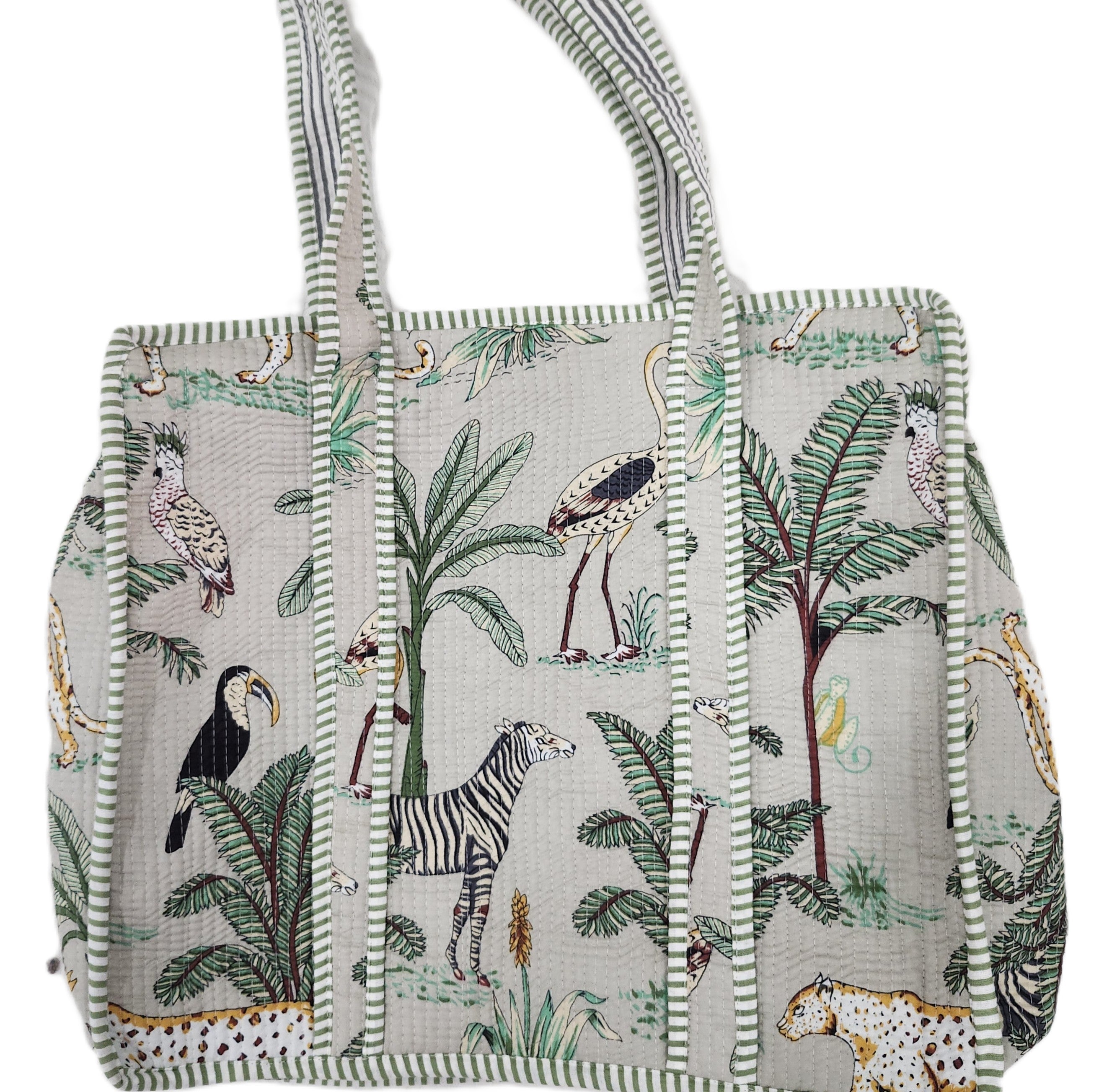 Safari block-print shopper bag in beige