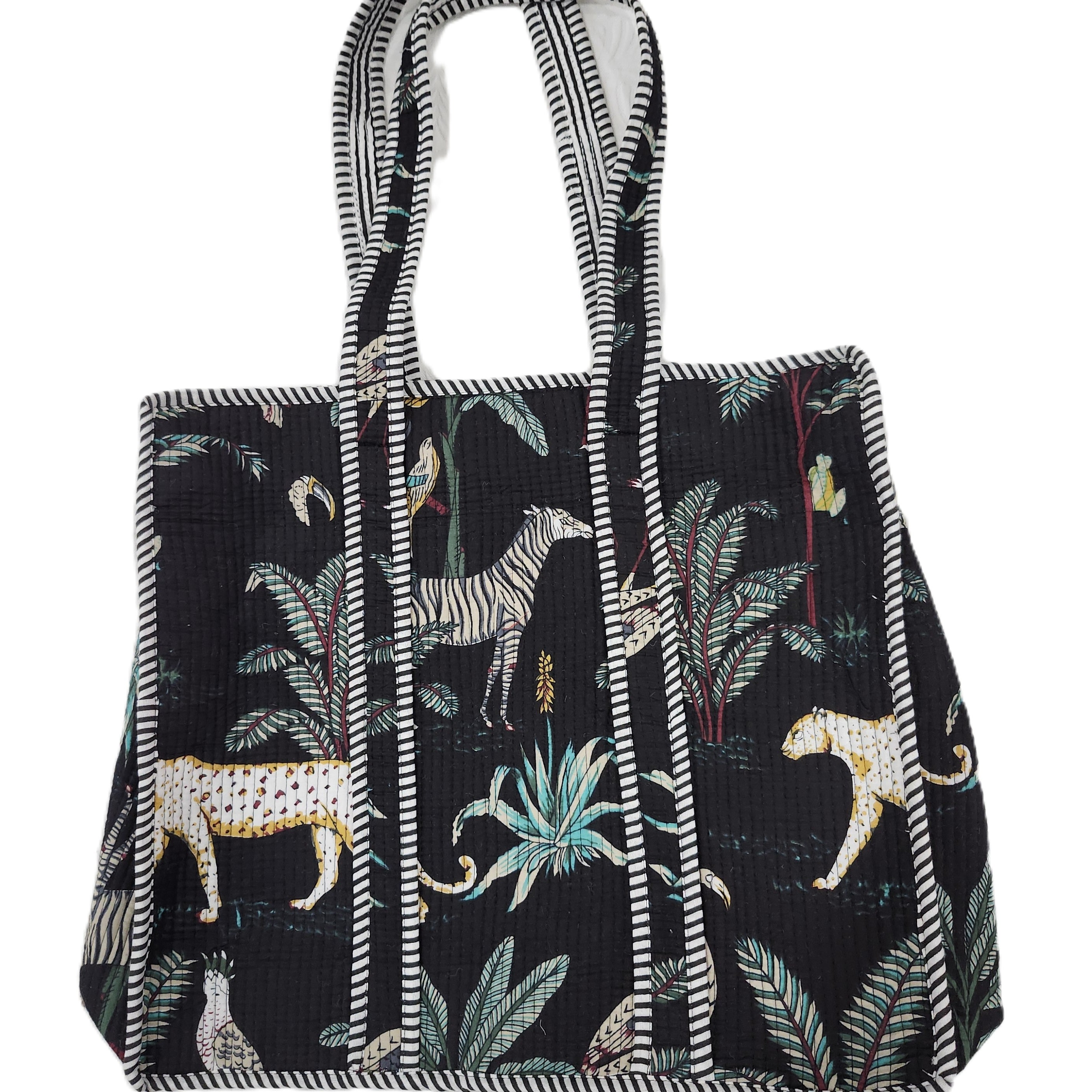 Safari block-print shopper bag in black