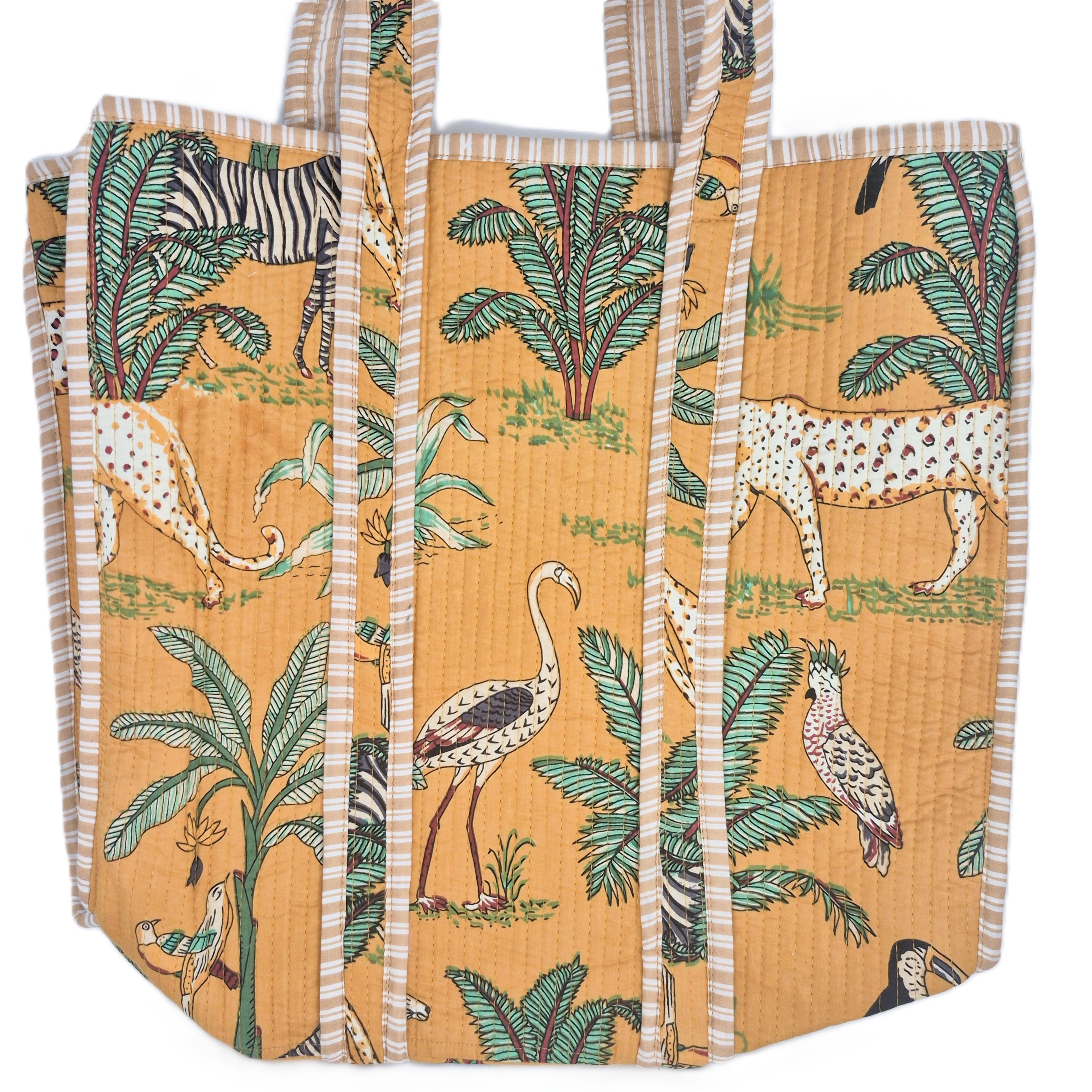 Safari block-print shopper bag in mustard