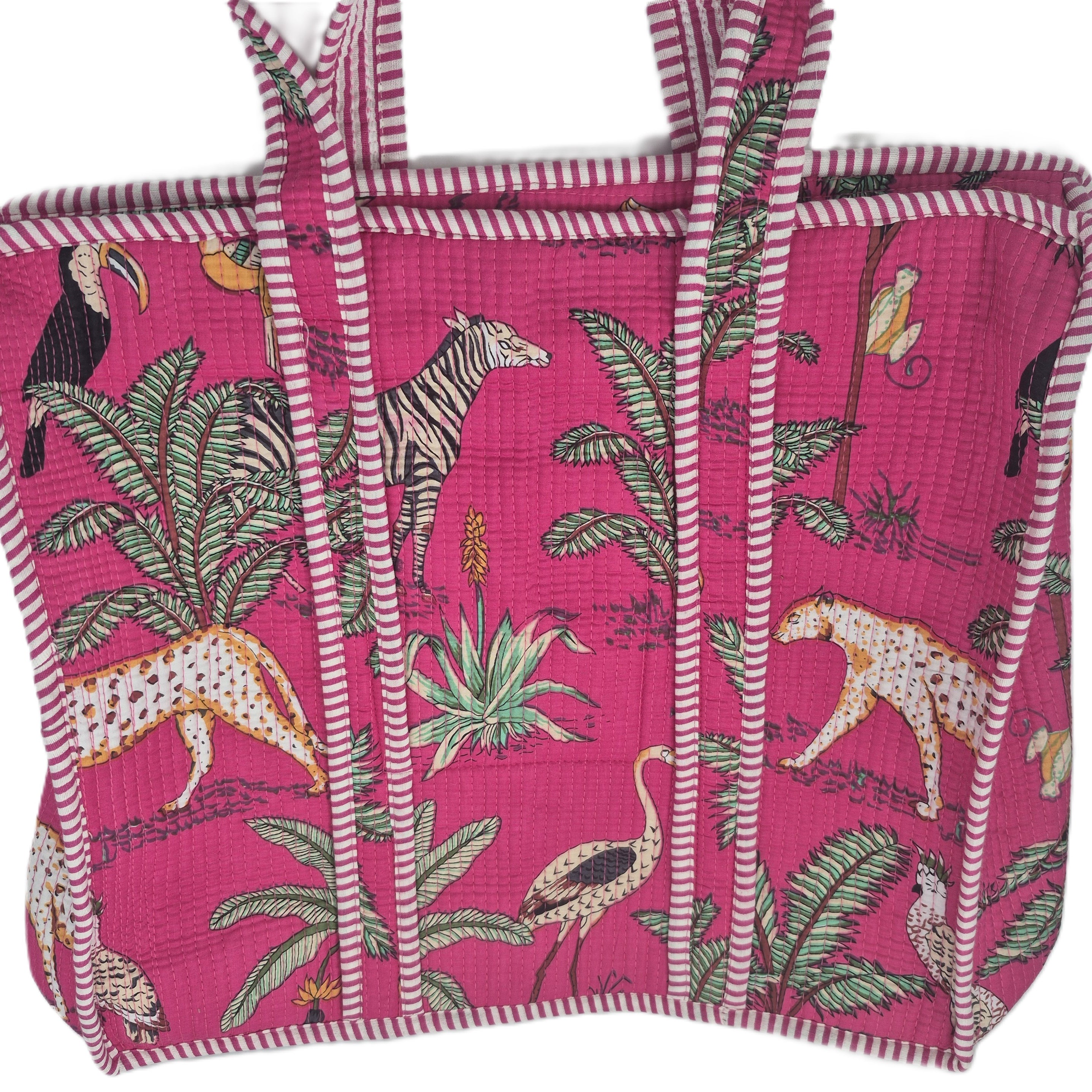 Safari block-print shopper bag in pink