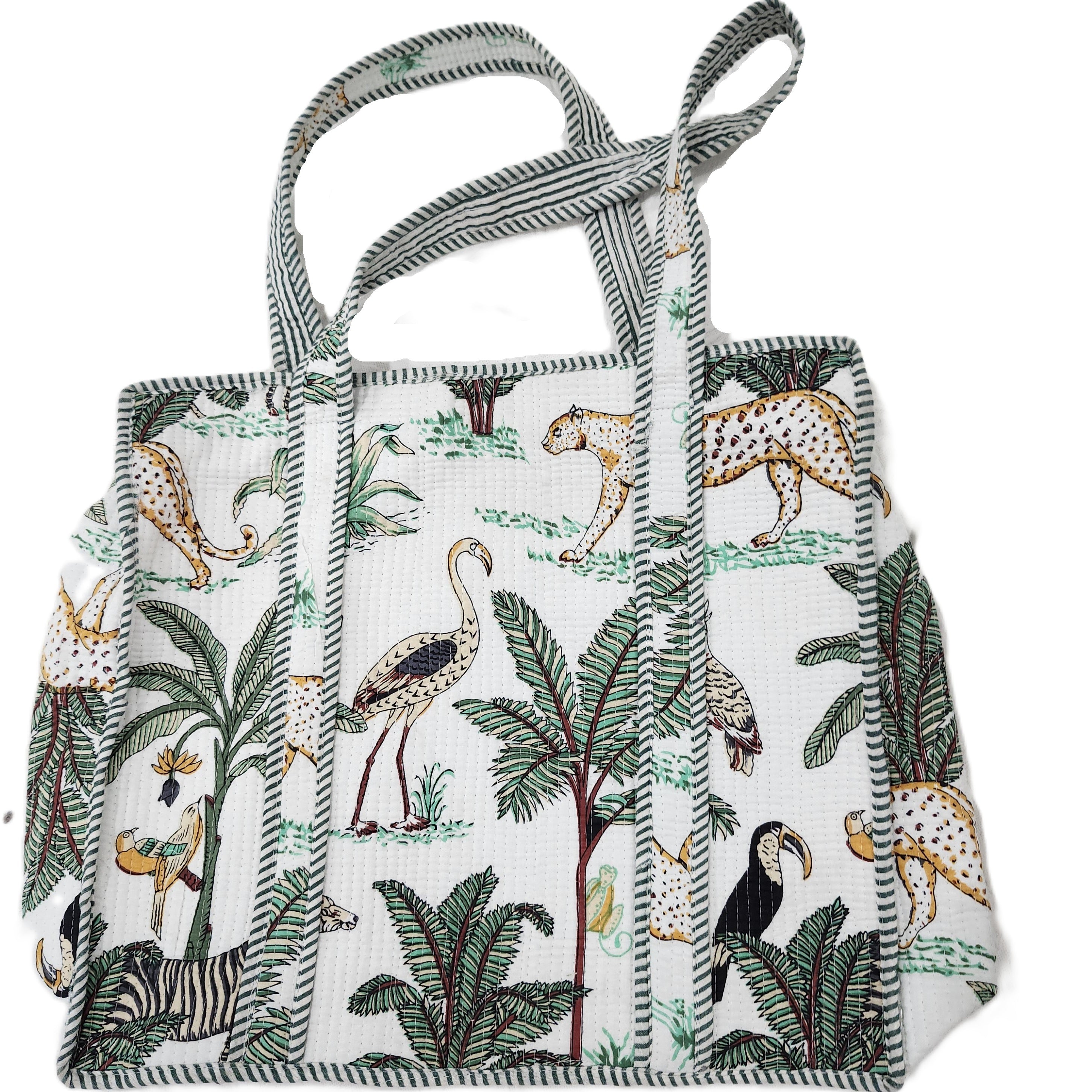 Safari block-print shopper bag in white