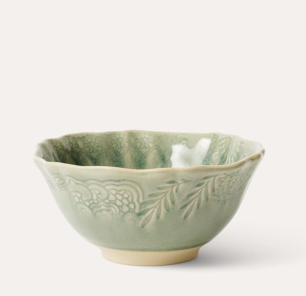 Sthal antique soup or rice bowl with scalloped edge, stoneware, 15cm, made in Portugal
