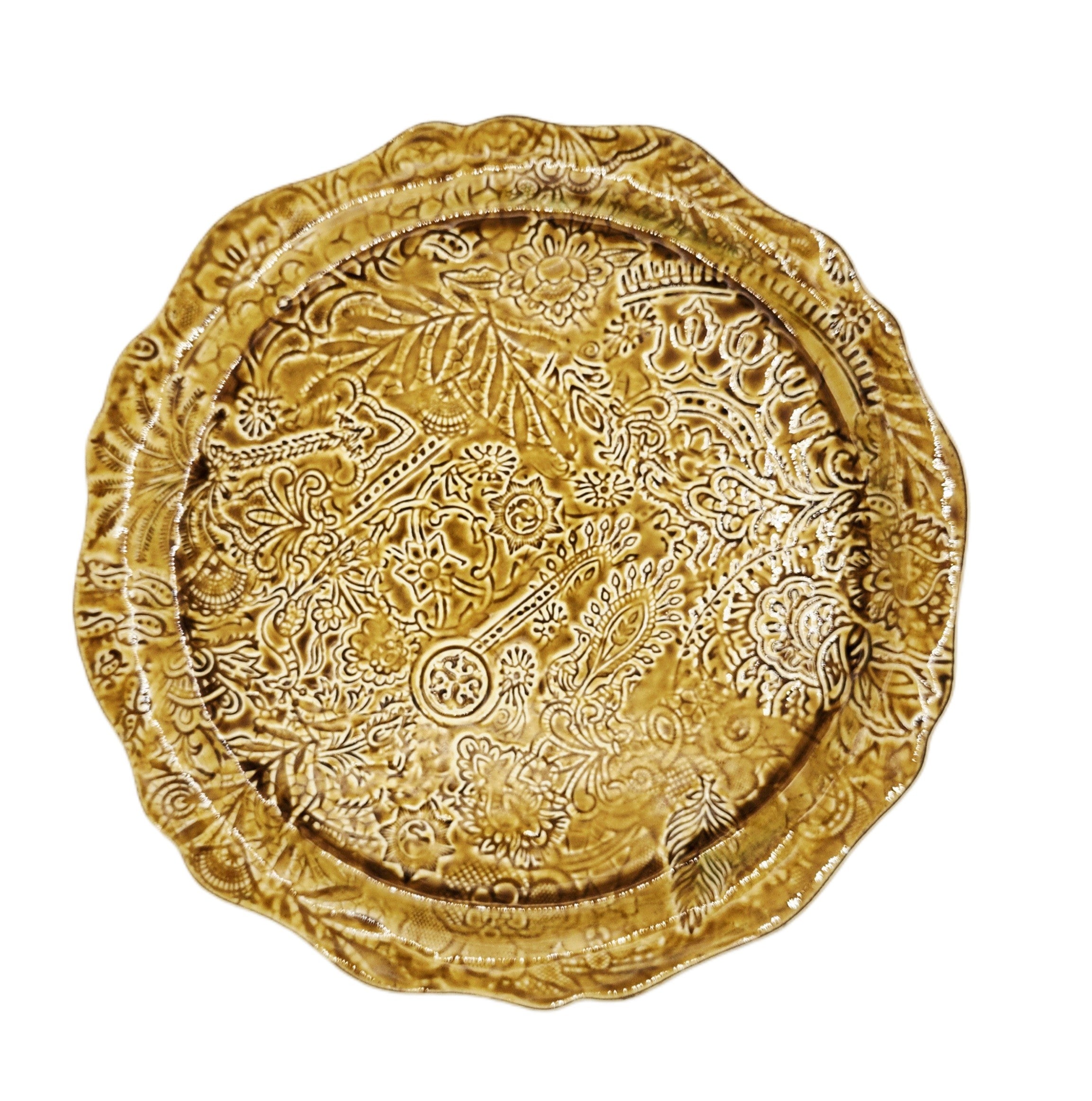 Round Sthal ceramic pizza plate in pineapple, 34cm white stoneware, made in Portugal