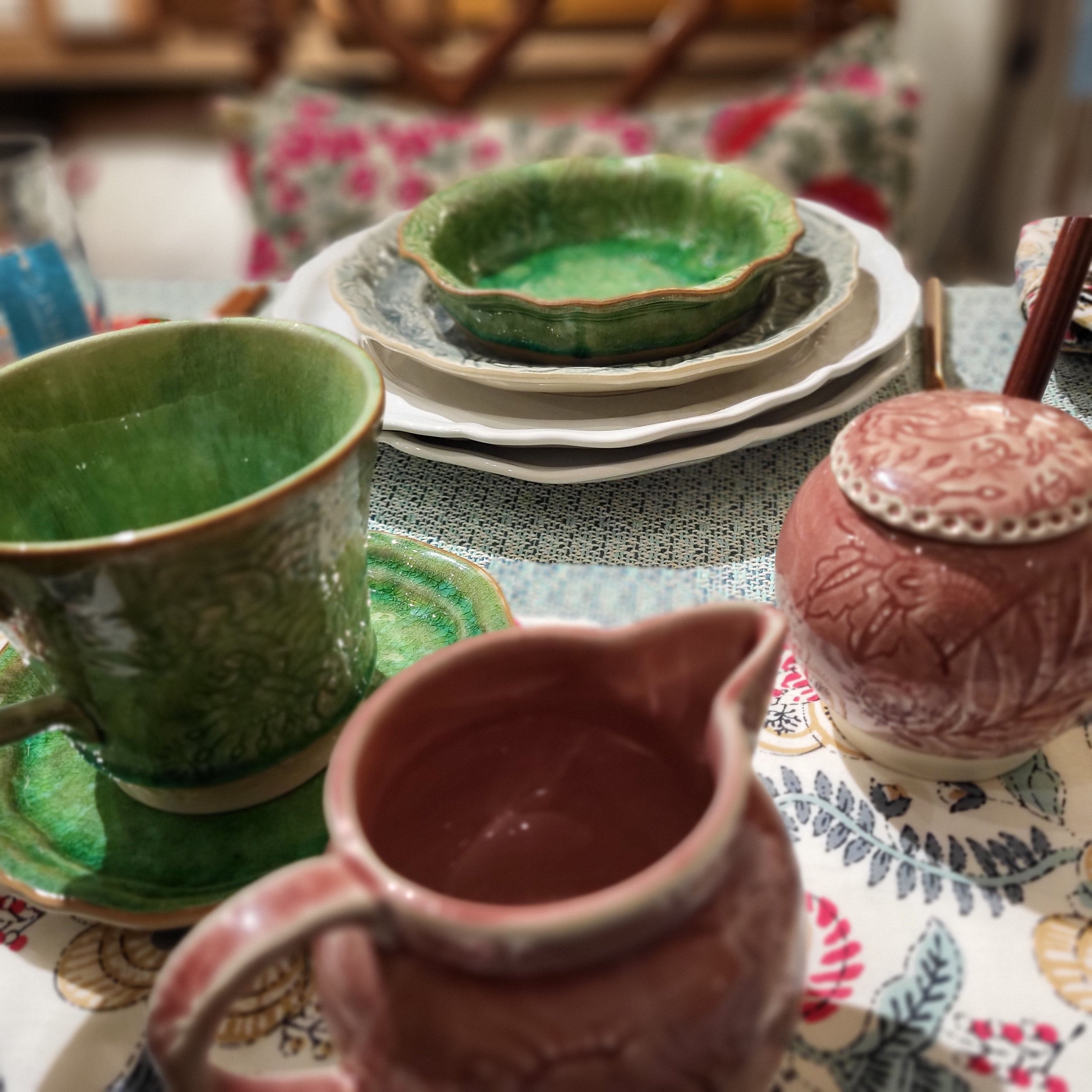 Sthal ceramic tea mug styled at breakfast