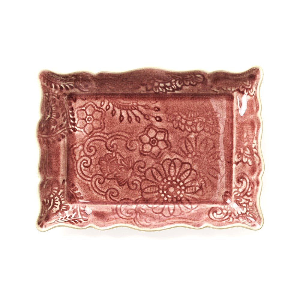 Sthal appetizer plate in old rose ceramic, rectangular, made in Portugal
