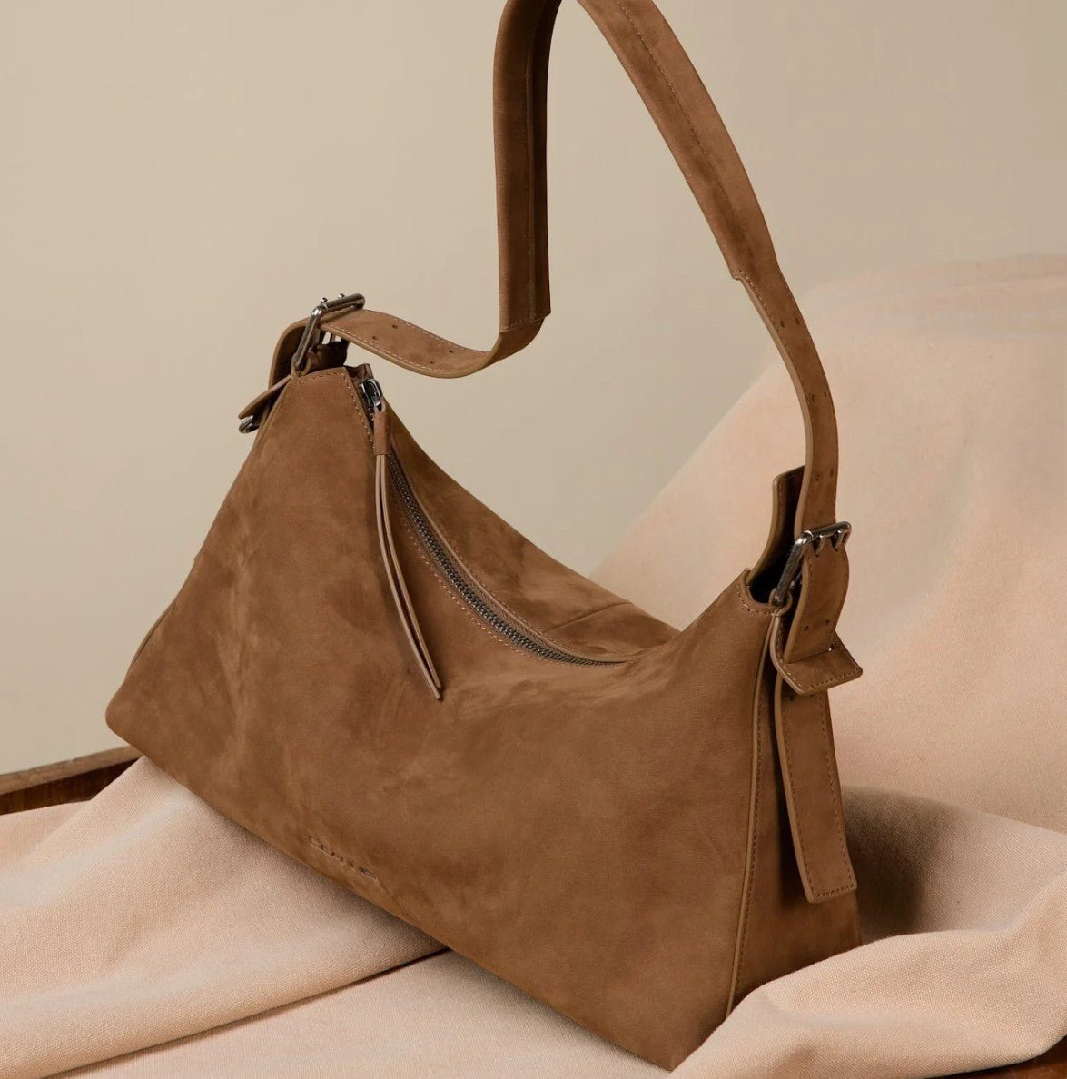 Ceannis brown suede city bag with adjustable leather strap