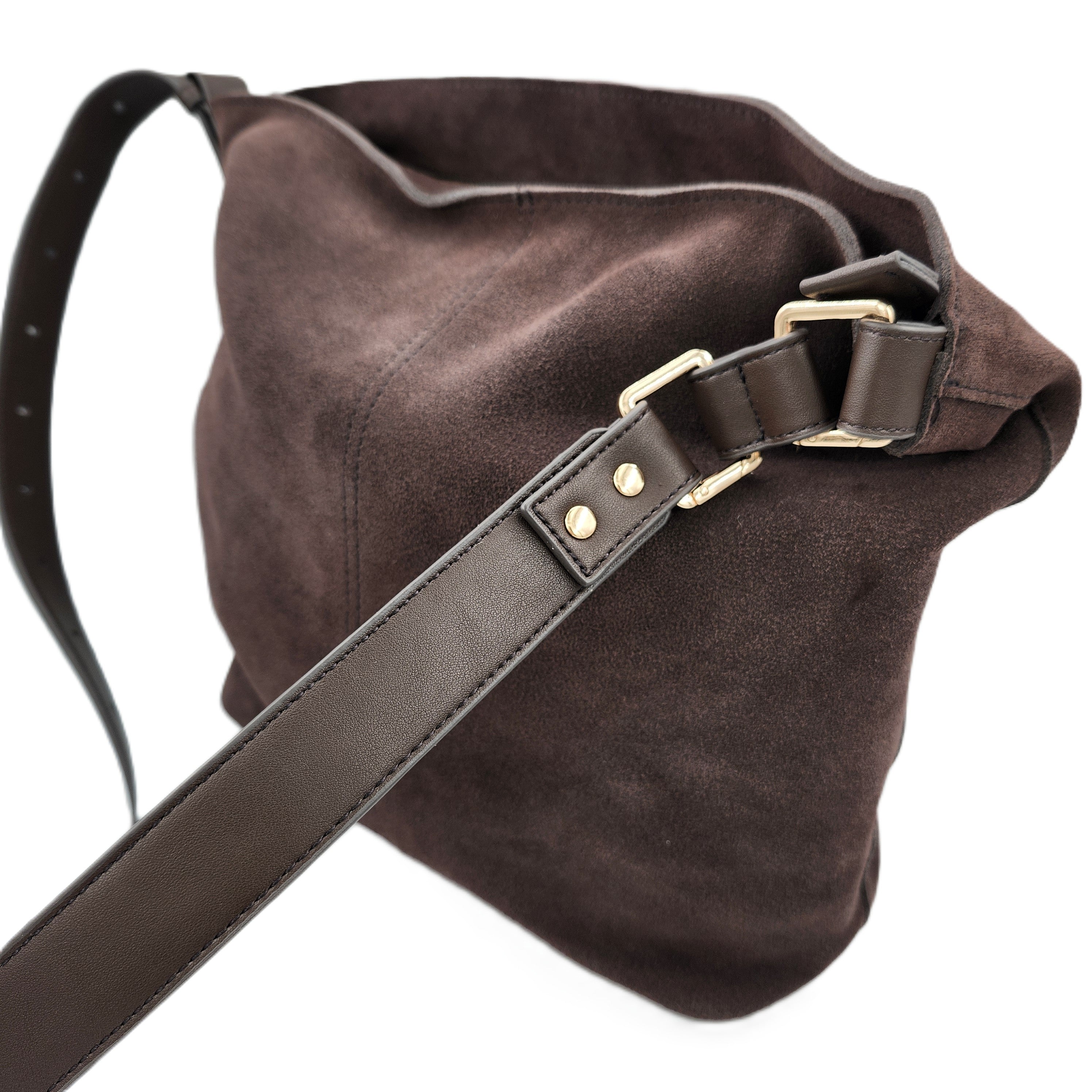 Ceannis taupe suede tote bag, side view