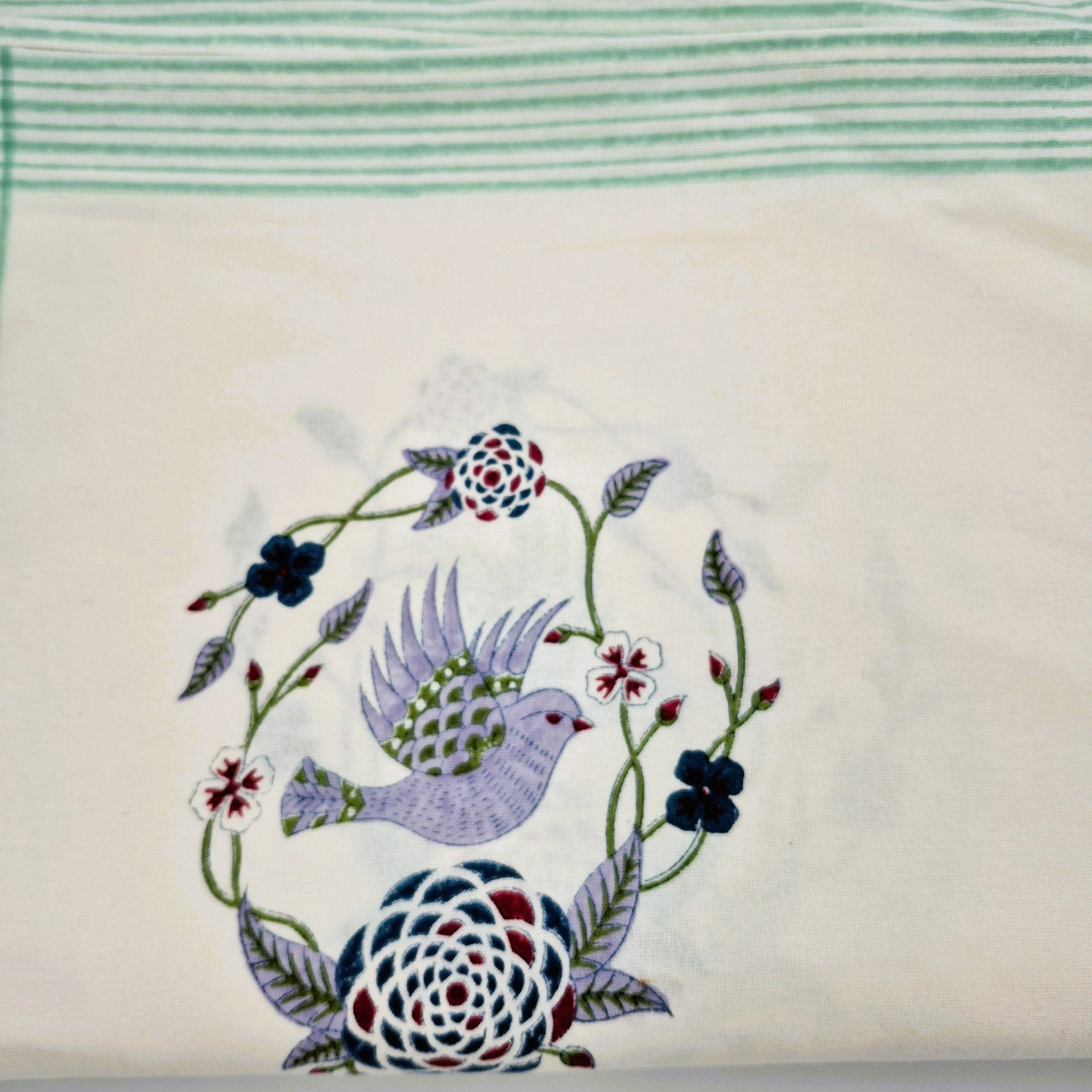 Hand-made block-print cotton tablecloth in an assorted colourway, 150 x 225 cm