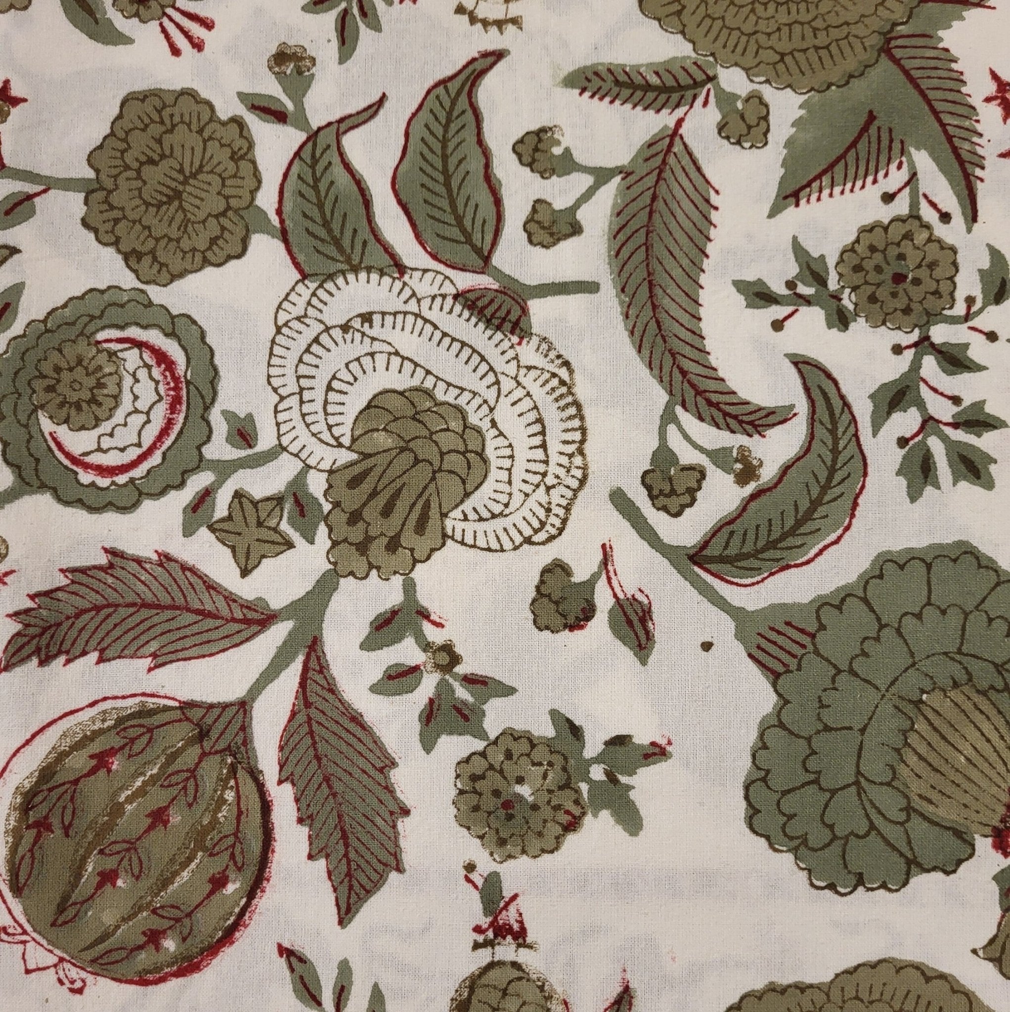 Olive pomegranate block-print cotton tablecloth