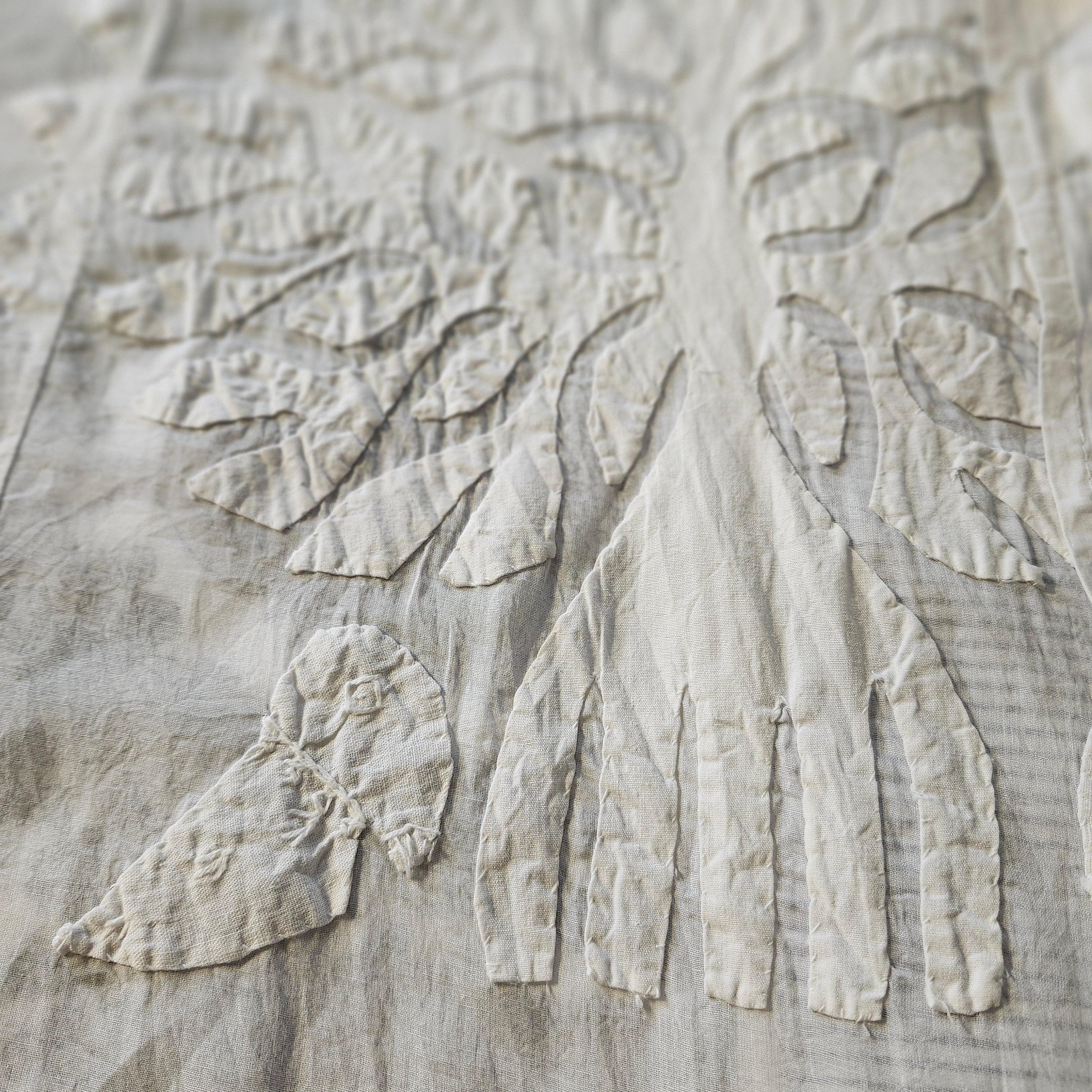 Tree of life organza applique bedspread, cutwork detail