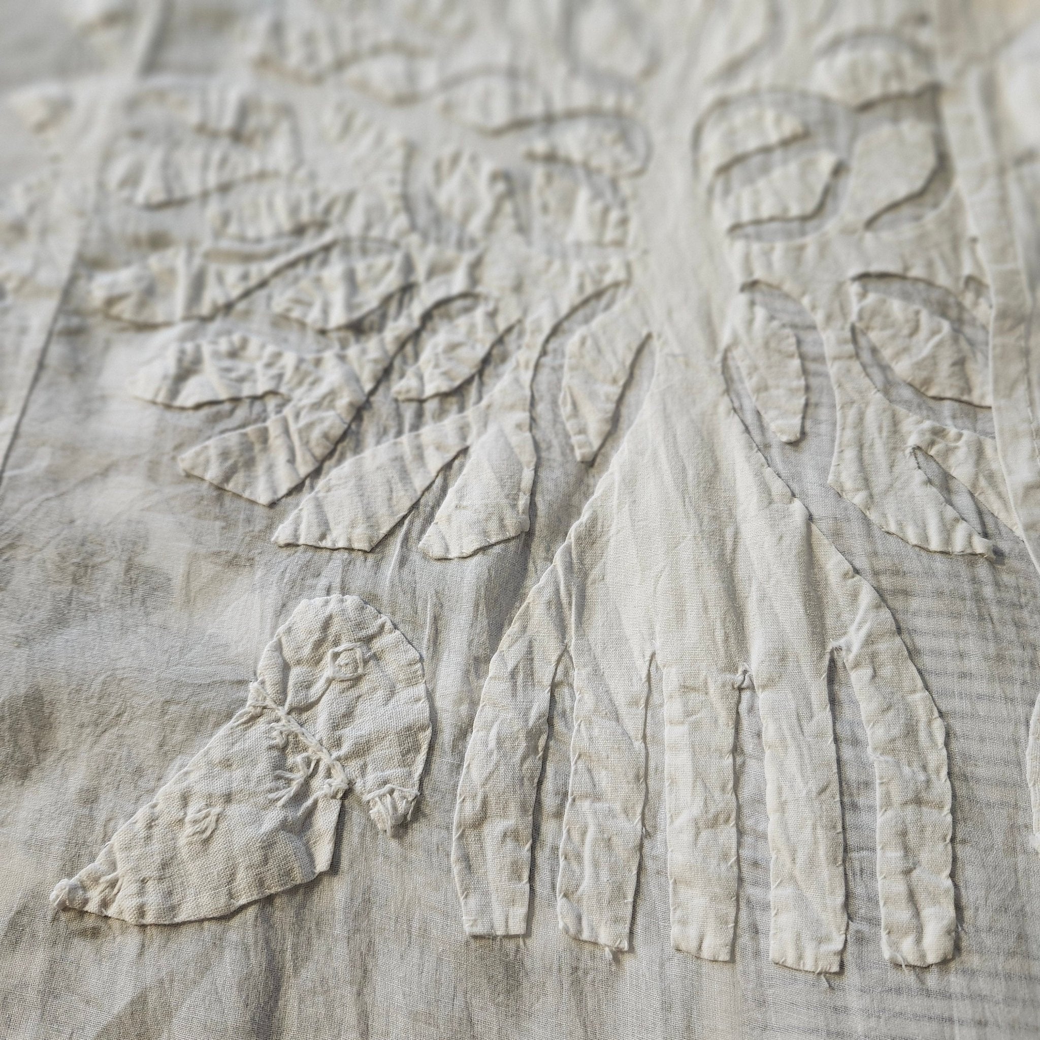 Tree of life organza applique bedspread, cutwork detail