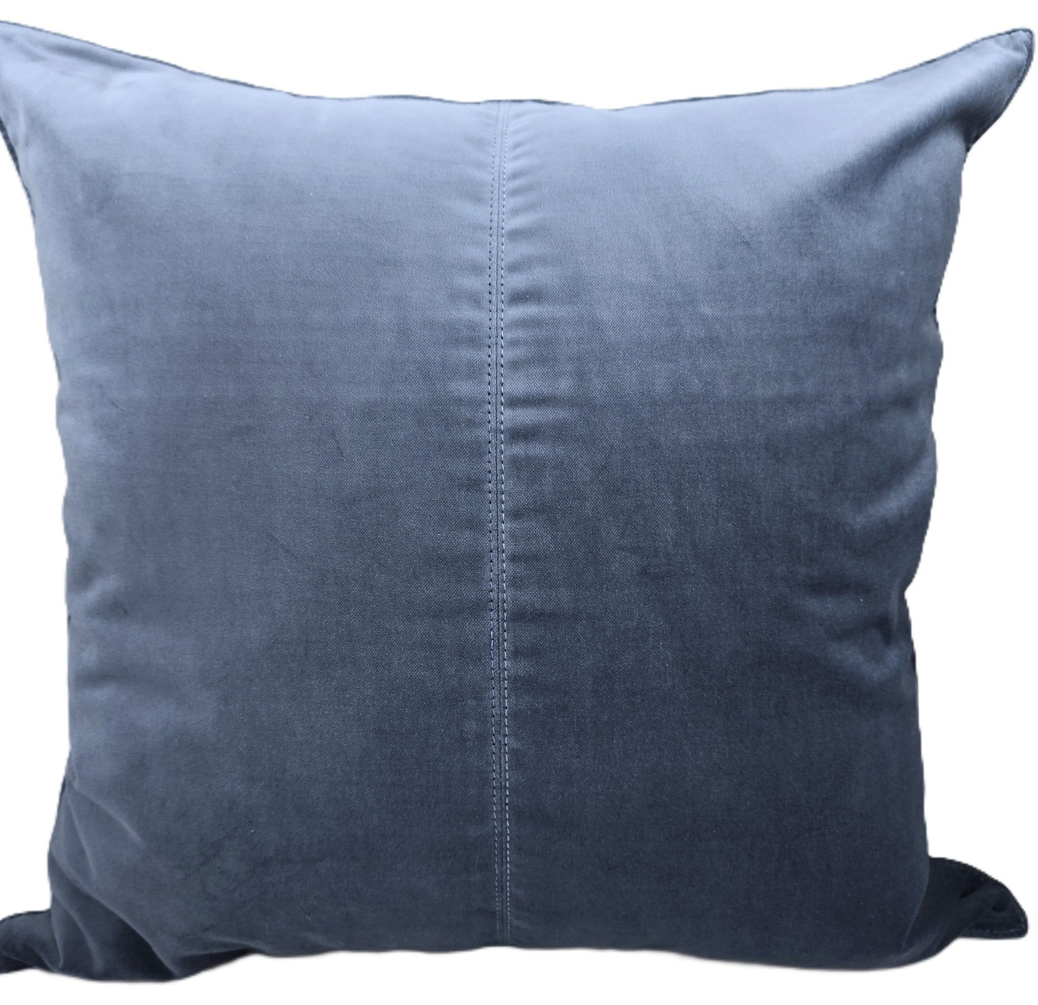 Denim blue cotton velvet cushion cover, 50 x 50cm, concealed back zip