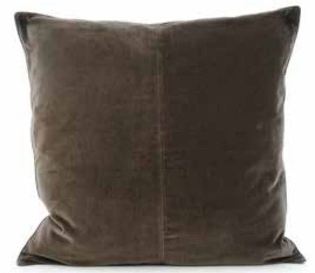 Brown cotton velvet cushion cover, 50 x 50cm, concealed back zip