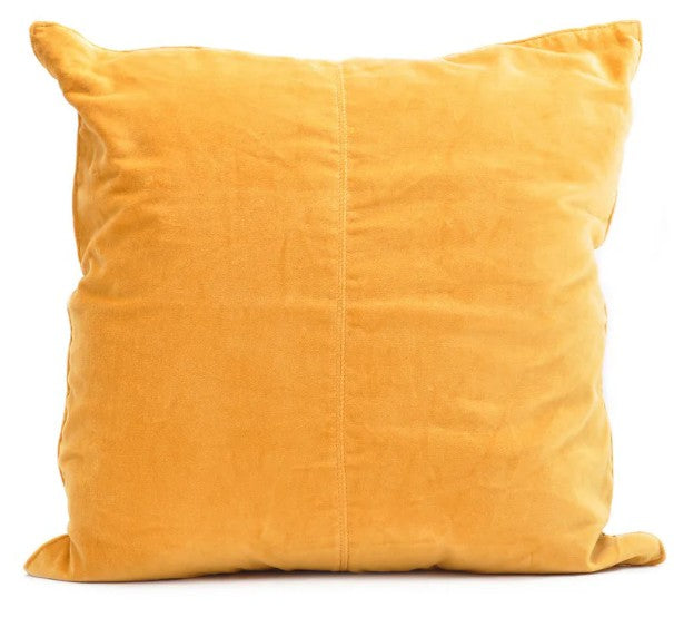 Yellow cotton velvet cushion cover, 50 x 50cm, concealed back zip