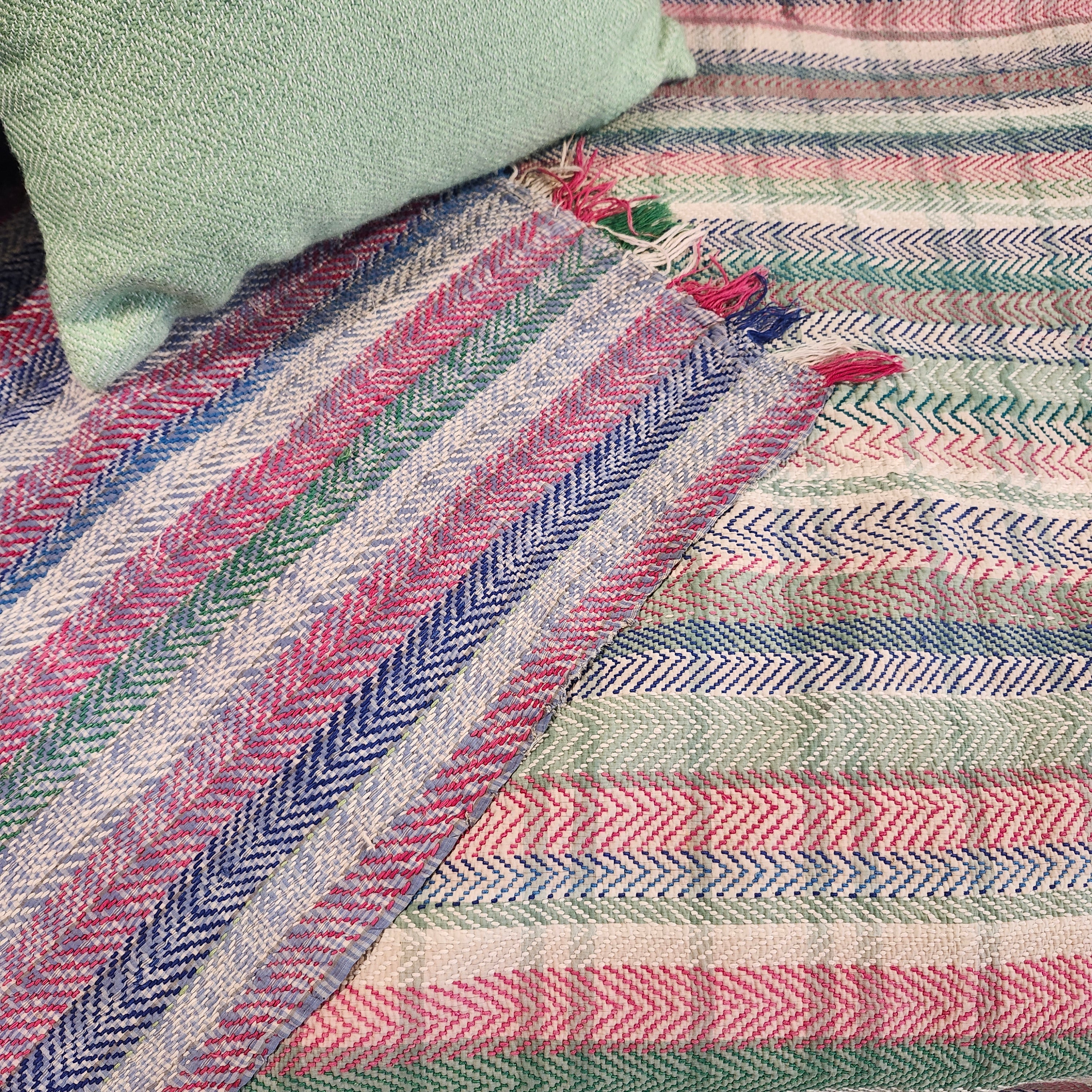 Vintage kantha quilt, folded, faded tones