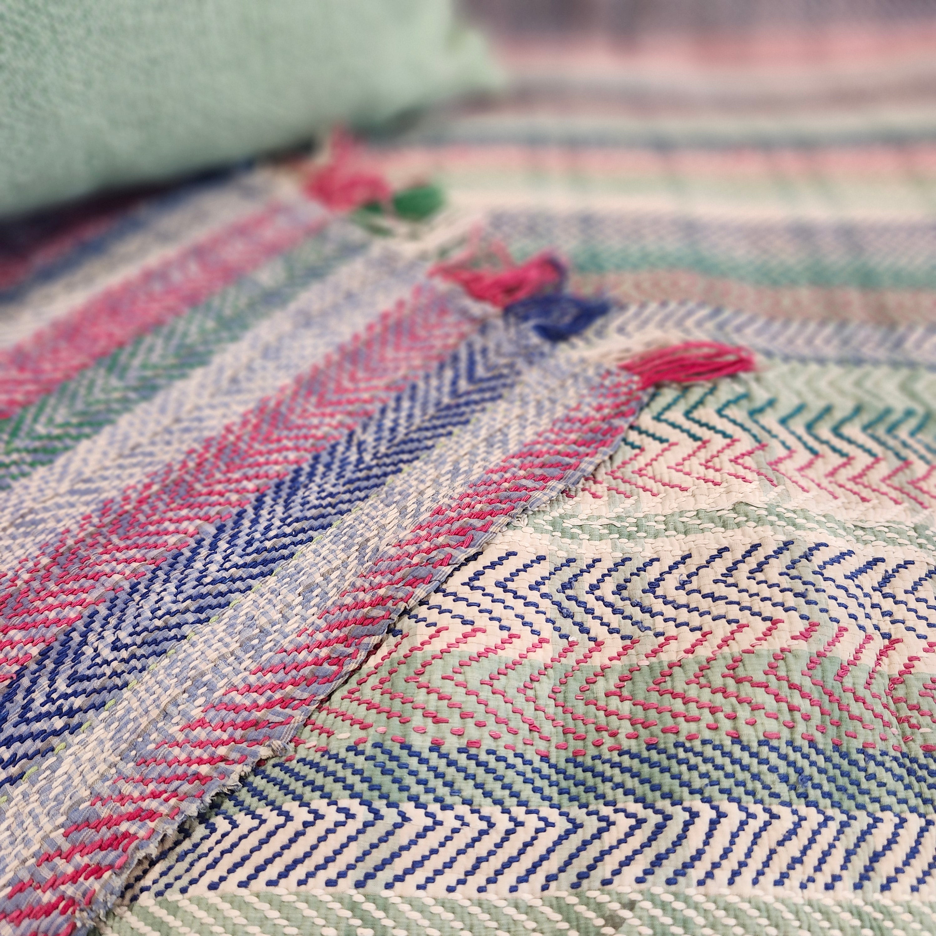 Vintage kantha quilt, patchwork detail