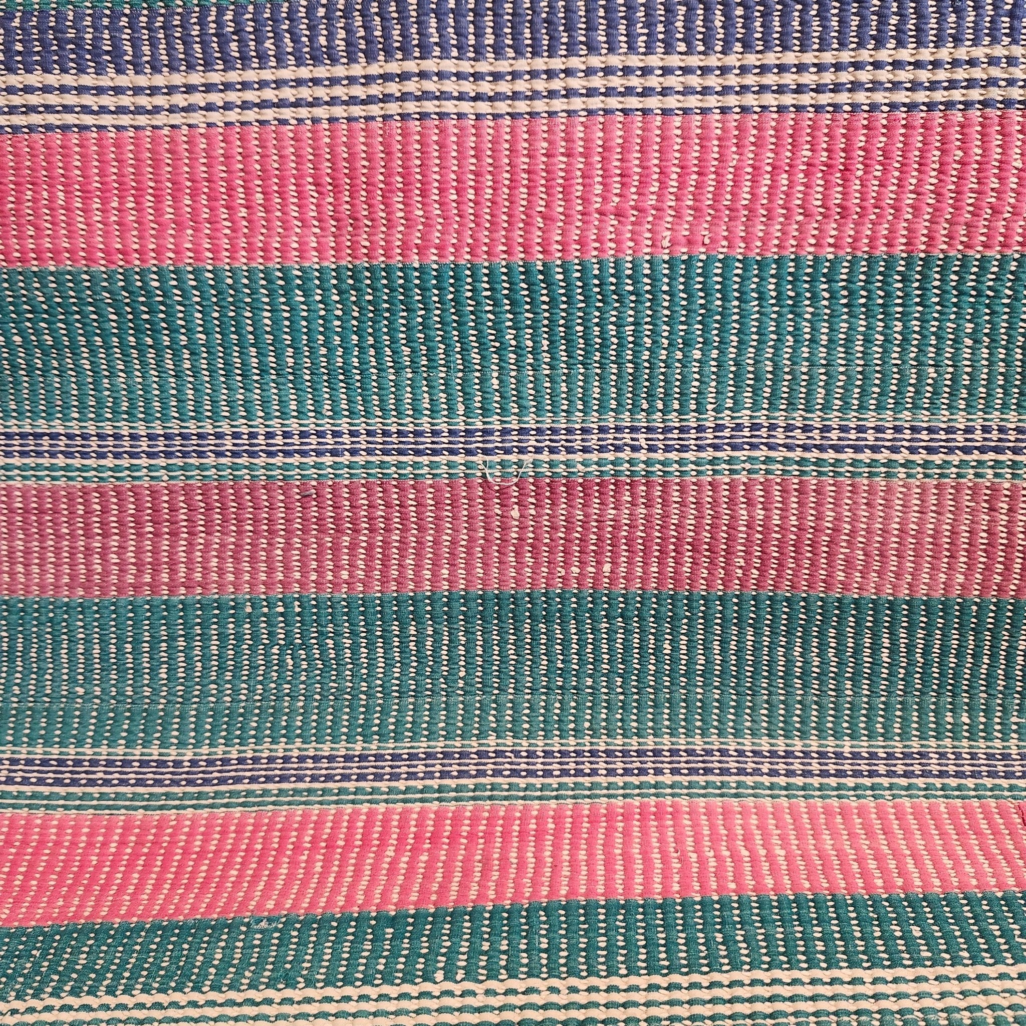 Pastel vintage kantha quilt, fine stitching detail