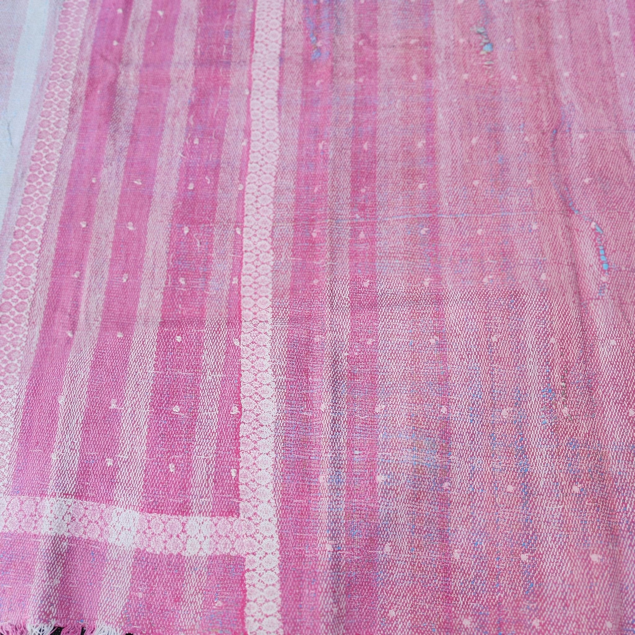 Faded pink vintage kantha quilt, running stitch, styled