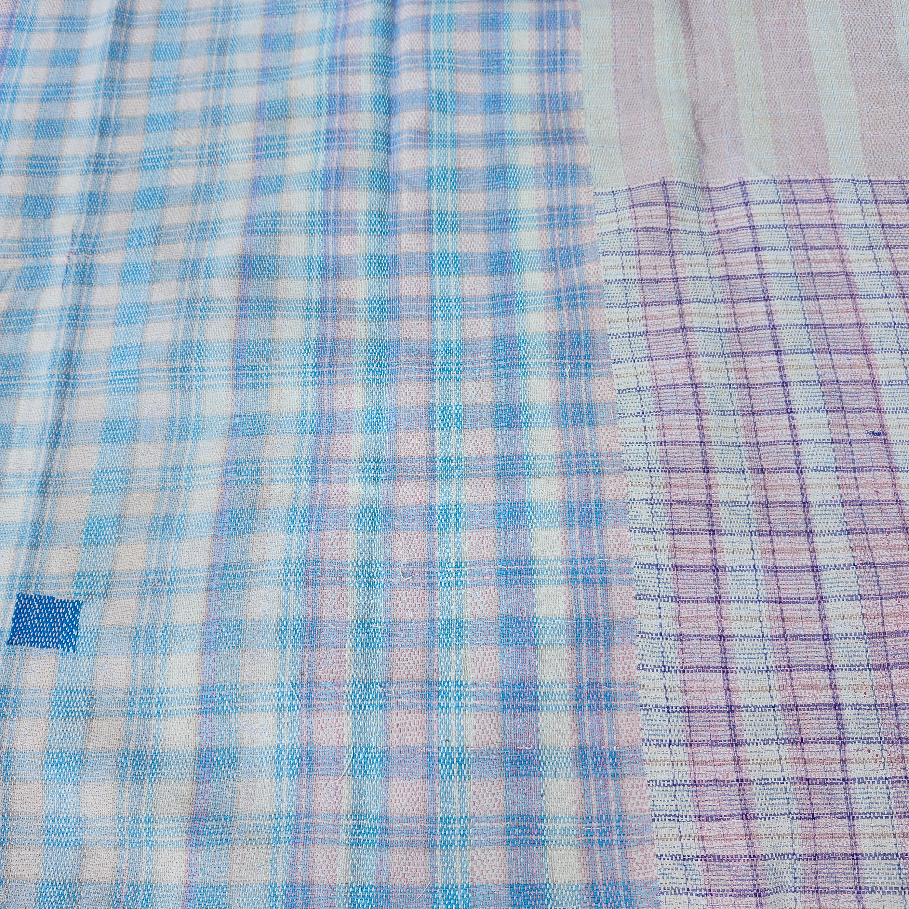 Pink vintage kantha quilt, fine stitching detail