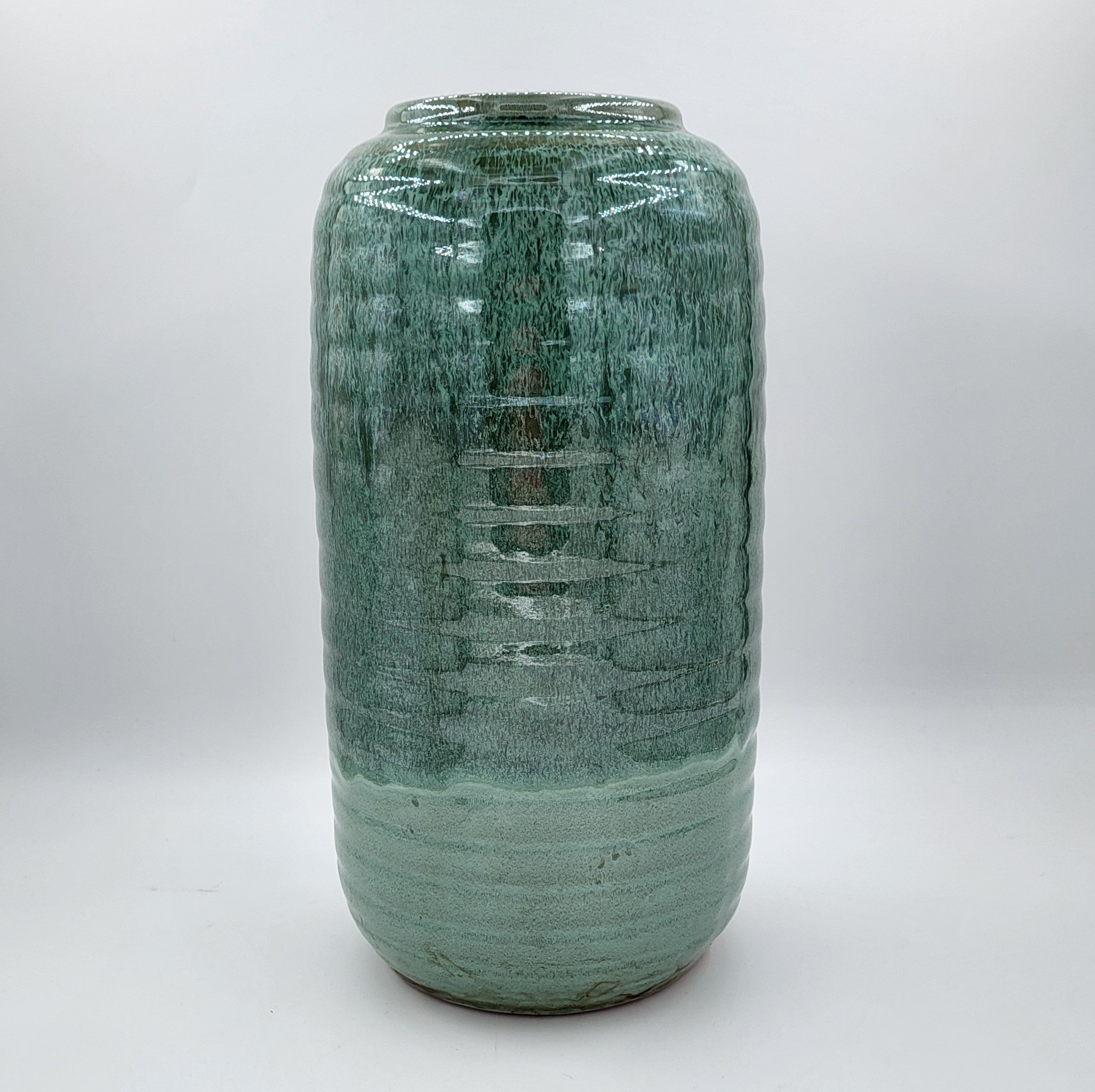 Georgina glazed ceramic vase in blue and green, 30 cm tall, handmade in Vietnam