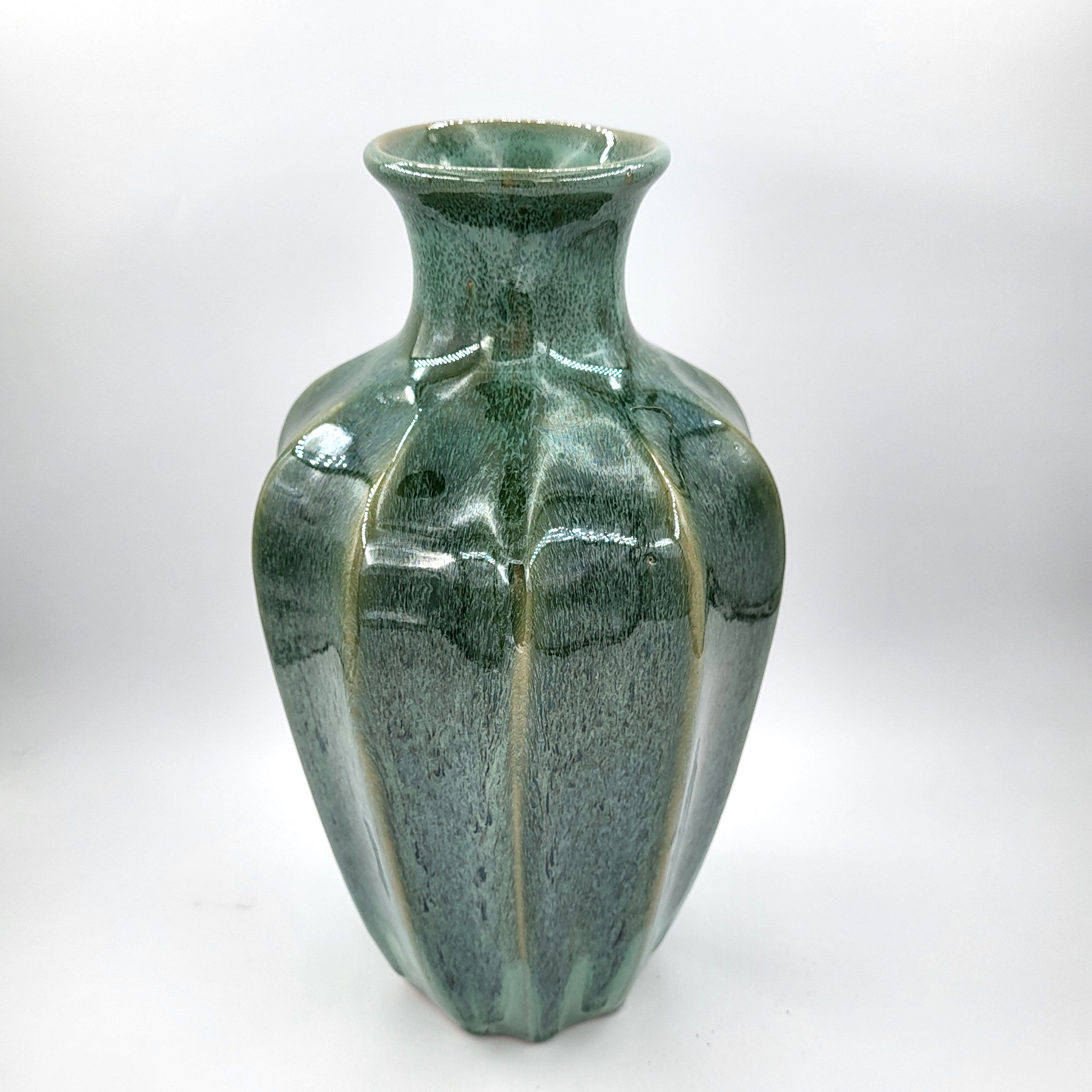 Octavia glazed ceramic vase in blue and green, 32 cm tall, handmade in Vietnam
