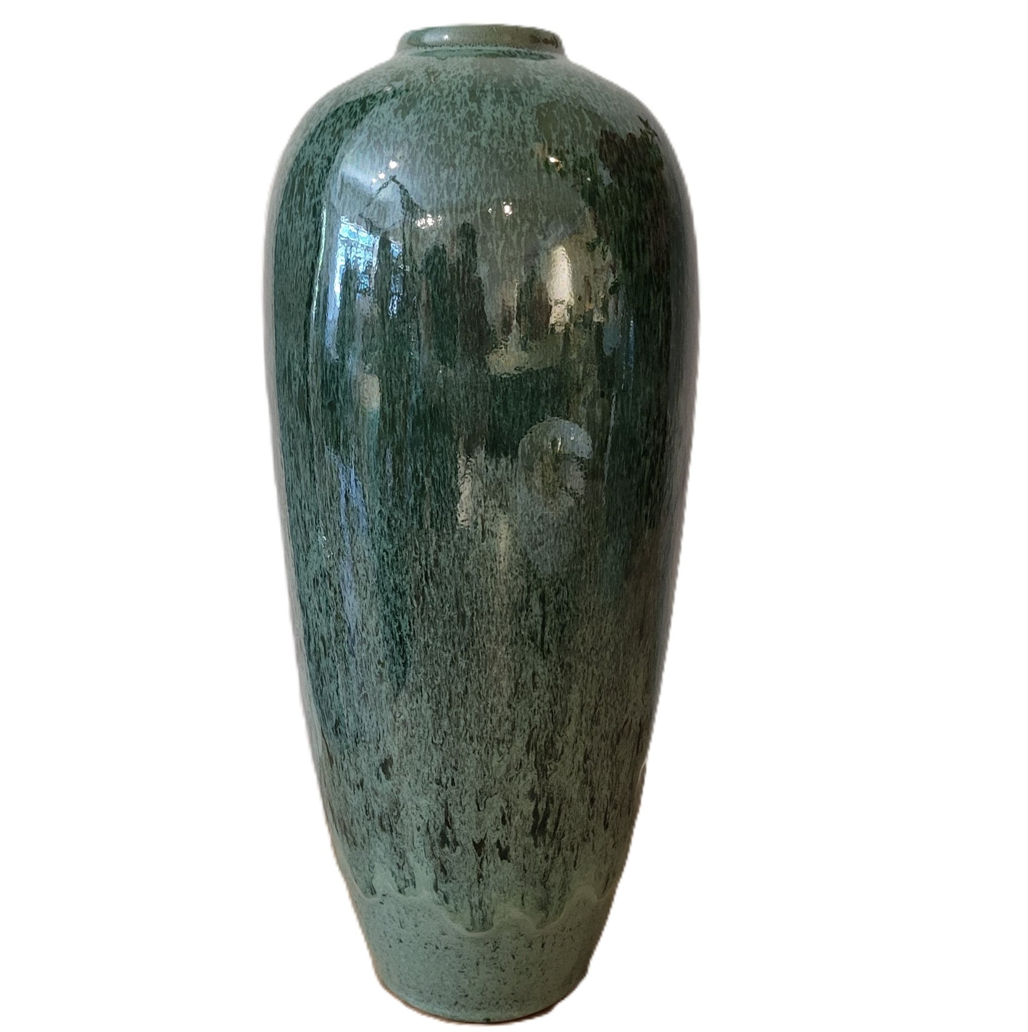Ophelia tall slim glazed ceramic vase in blue and green, 33 cm, handmade in Vietnam