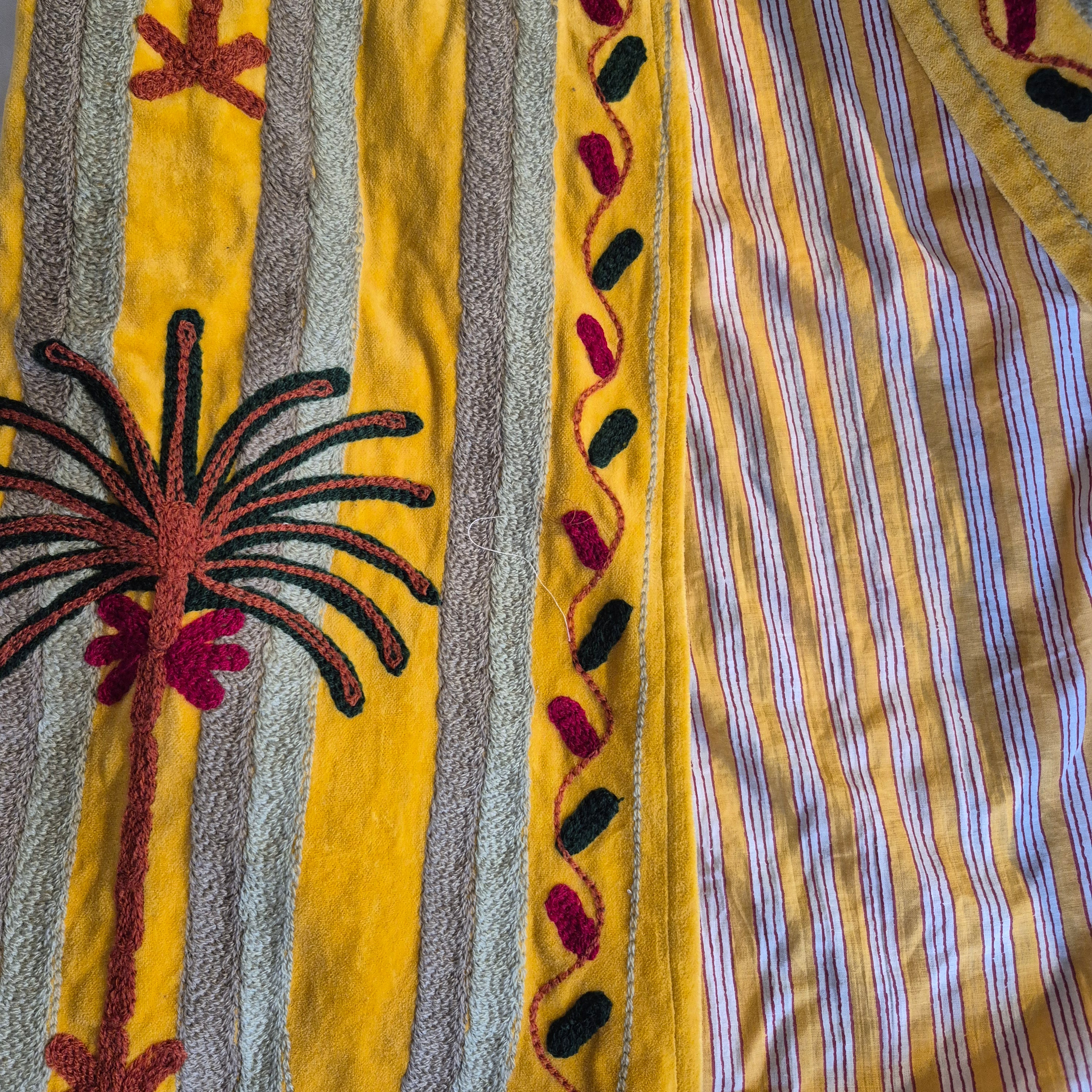 Yellow palm suzani velvet jacket, hand-worked palm detail