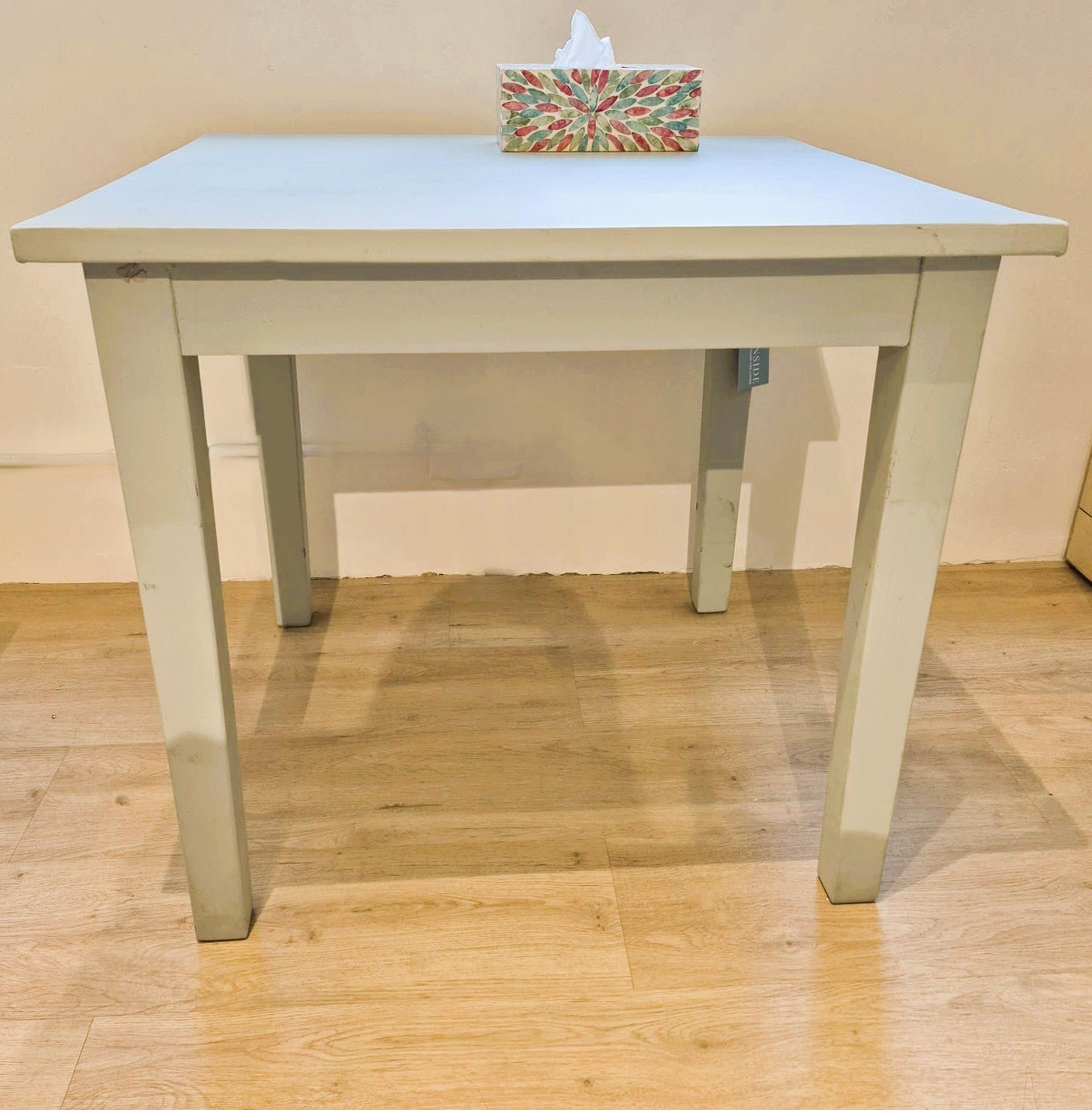 Vintage teak square table in pale green paint, 80 x 80cm