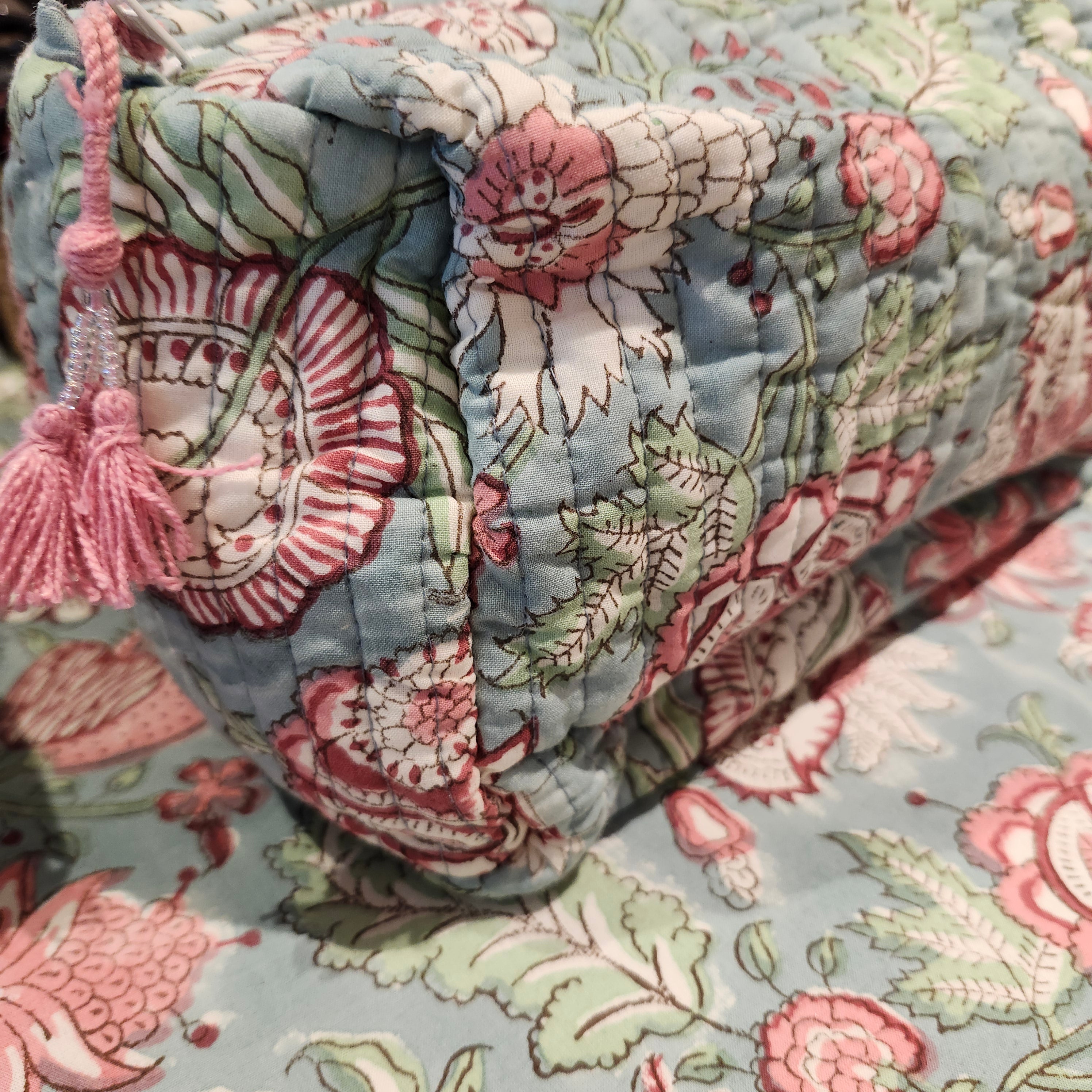 Hibiscus block-print cotton wash bag