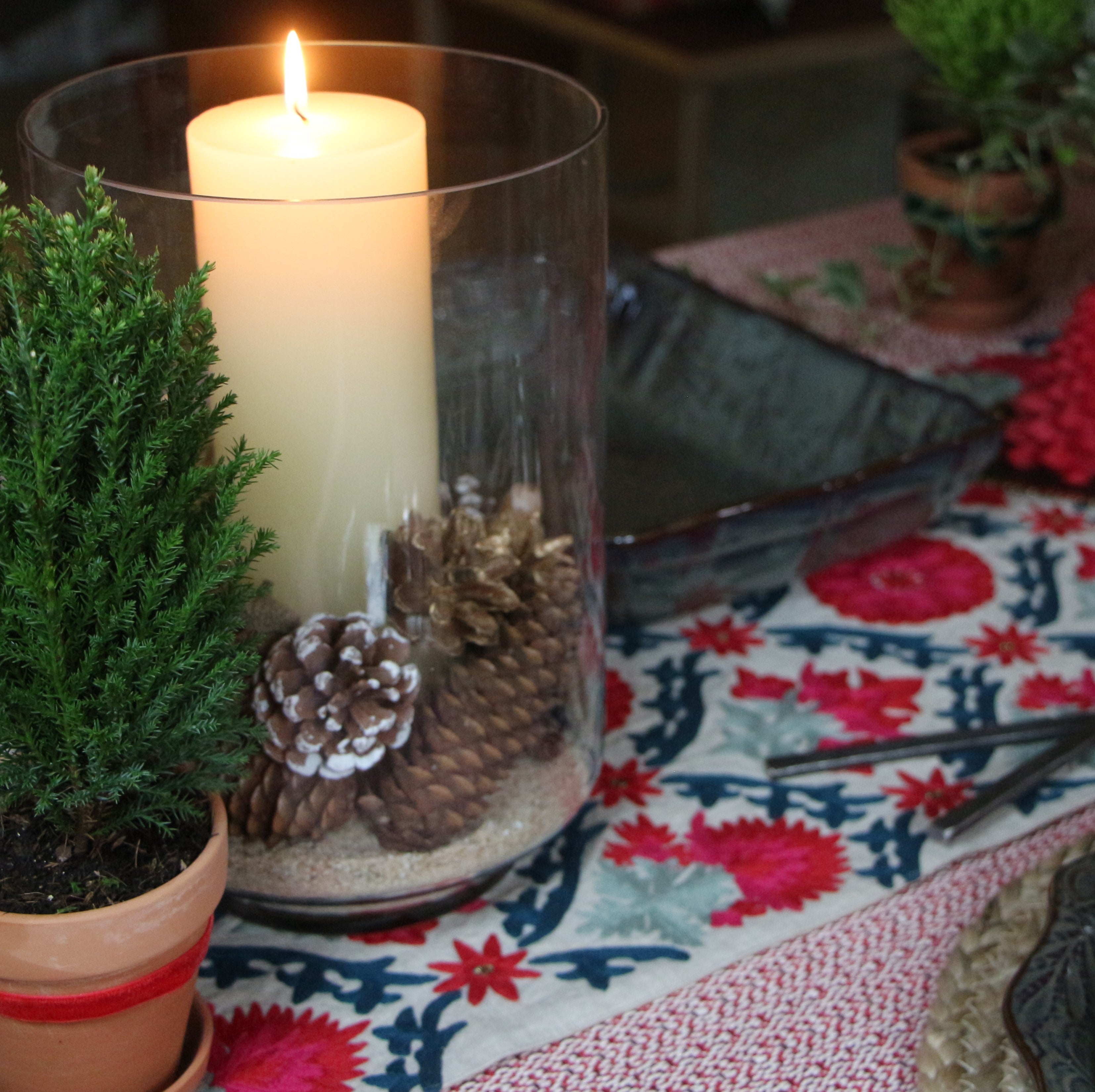 Ivory pillar candle, 7.5 cm diameter, unscented, styled
