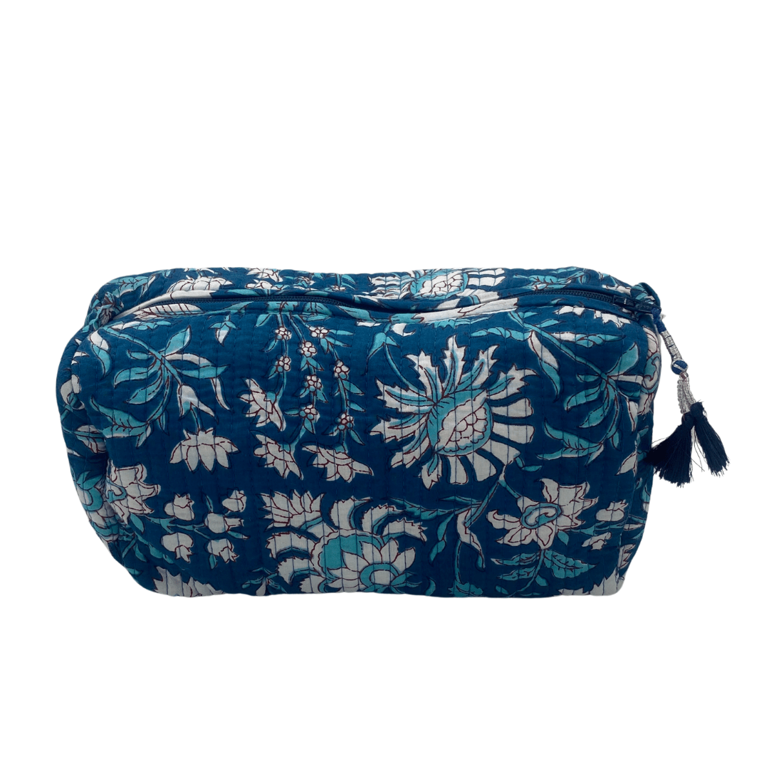 Royal white floral block-print wash bag