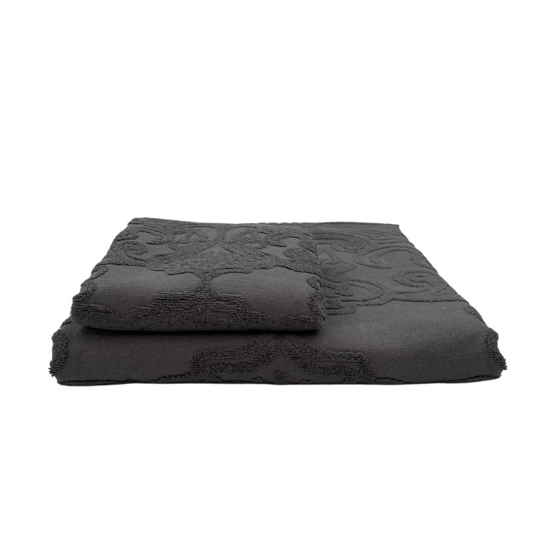 Bo jacquard cotton towel in charcoal
