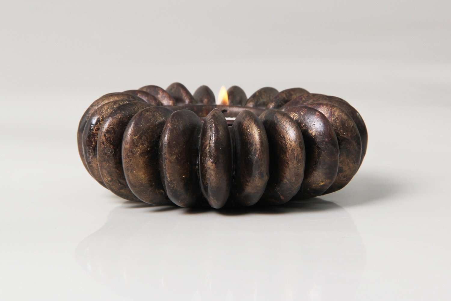 Bronze seed pod tea light holder, antiqued finish, detail