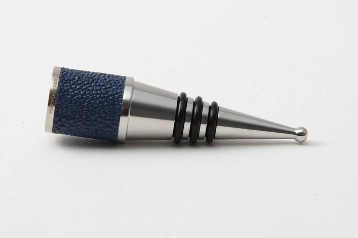 Faux shagreen bottle stopper by Forwood Design, lifestyle image with bar collection