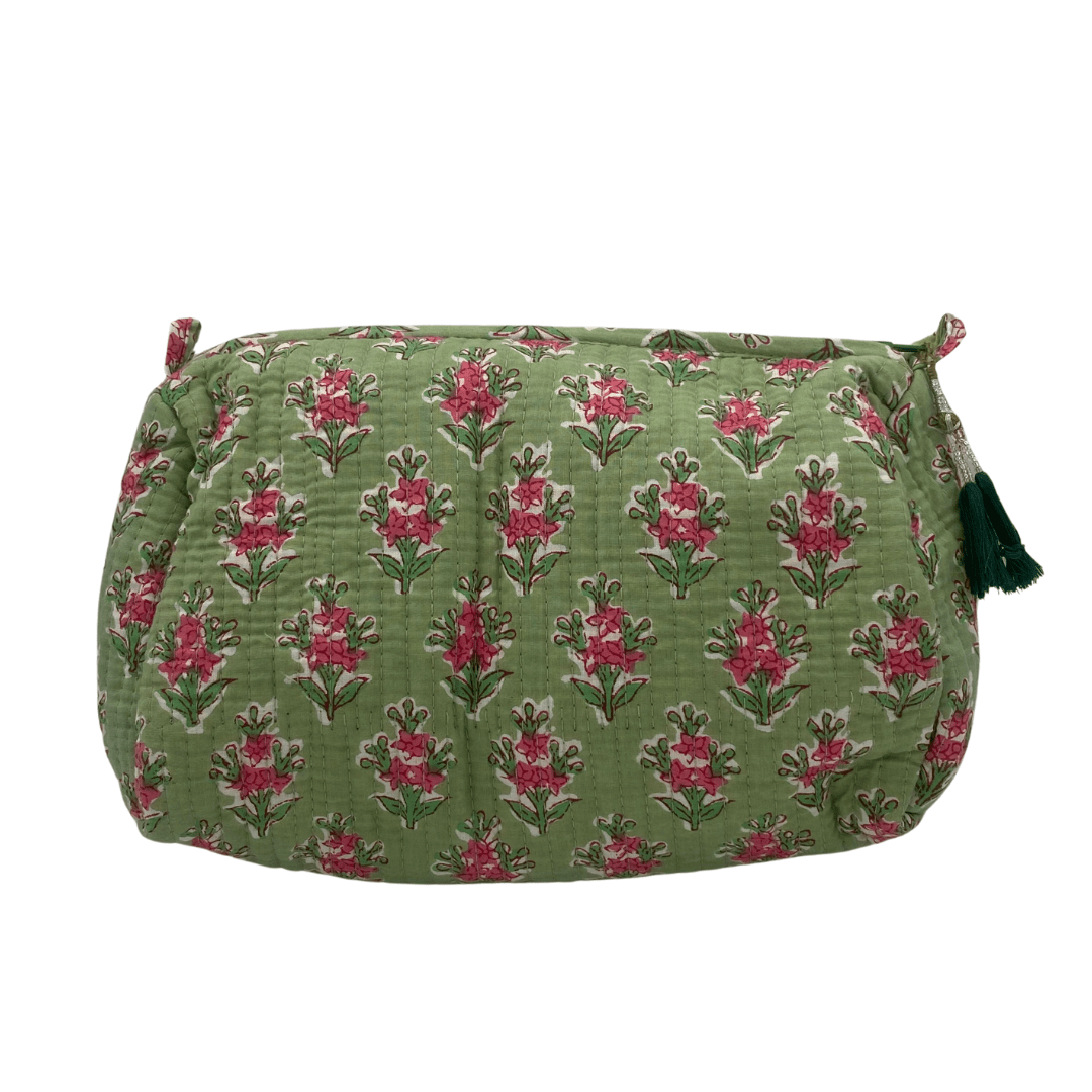 Floral marigold block-print wash bag