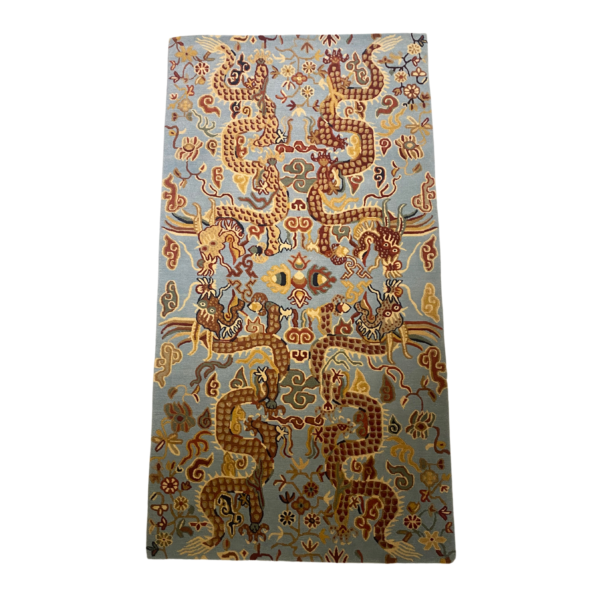 Four-dragon hand-knotted wool rug, detail of the Tibetan weave
