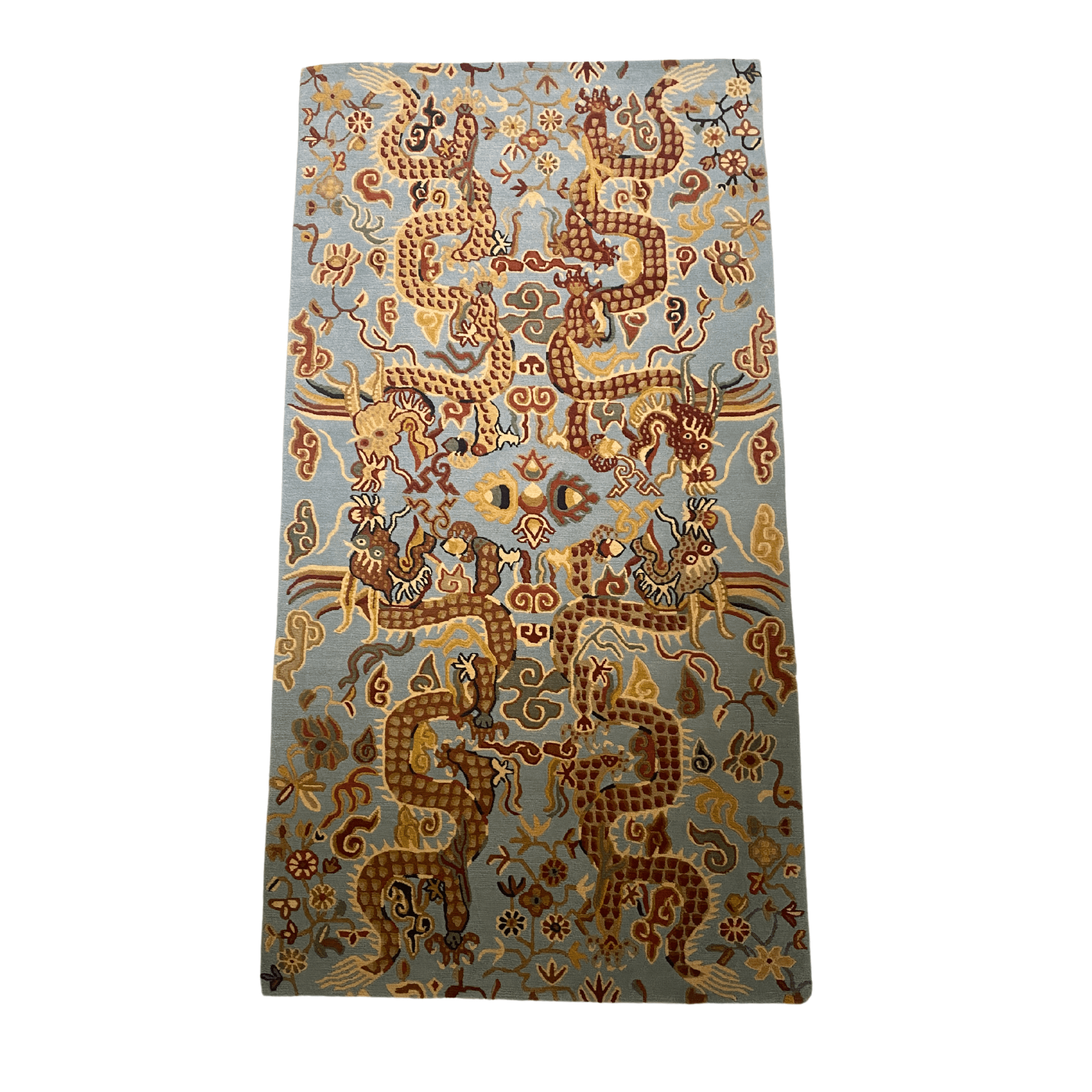 Four-dragon hand-knotted wool rug, detail of the Tibetan weave
