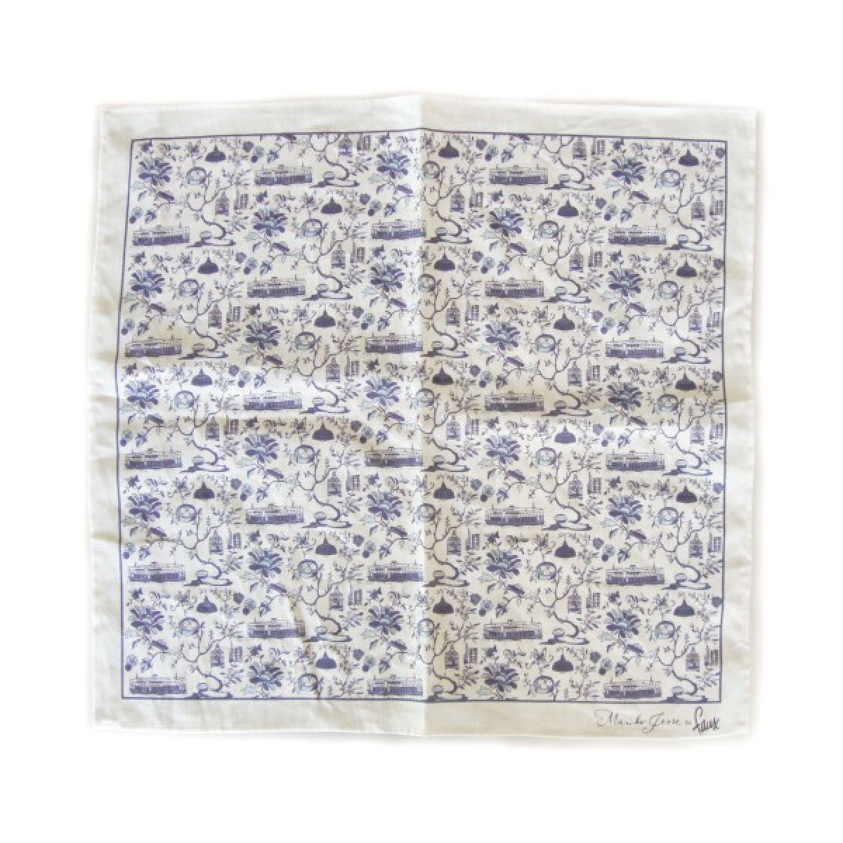 Blue HK Toile linen table napkin, Faux, styled