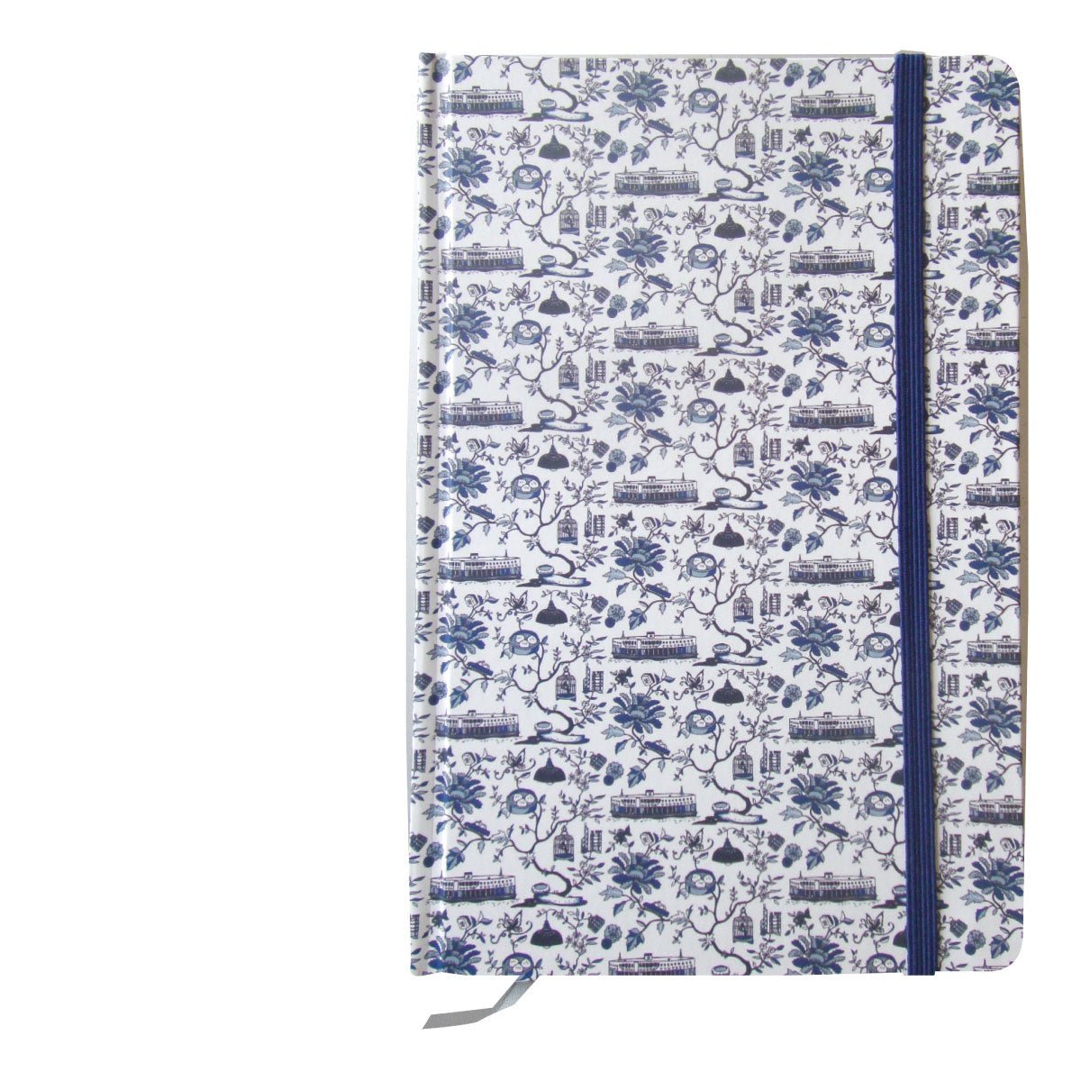 HK Toile hardback notebook in blue with silver-edged pages, Faux