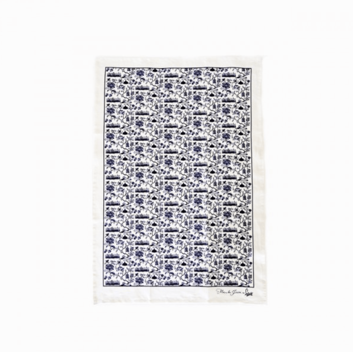 HK Toile linen tea towel in blue, 48 x 70 cm, Faux