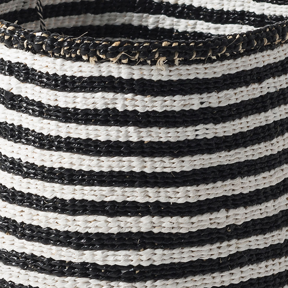 Kiondo thin stripe storage basket, black and white sisal, detail view