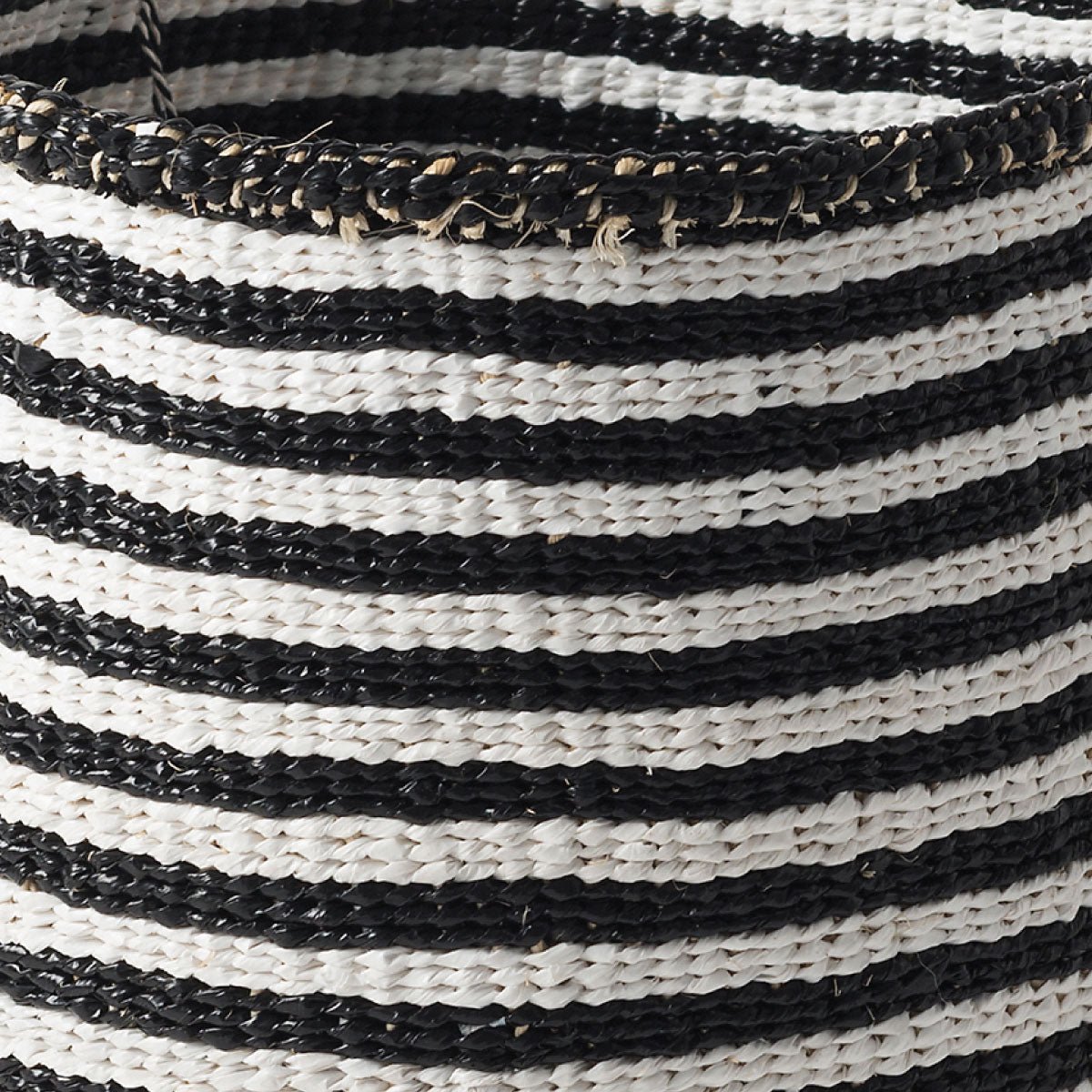Kiondo thin stripe storage basket, black and white sisal, detail view