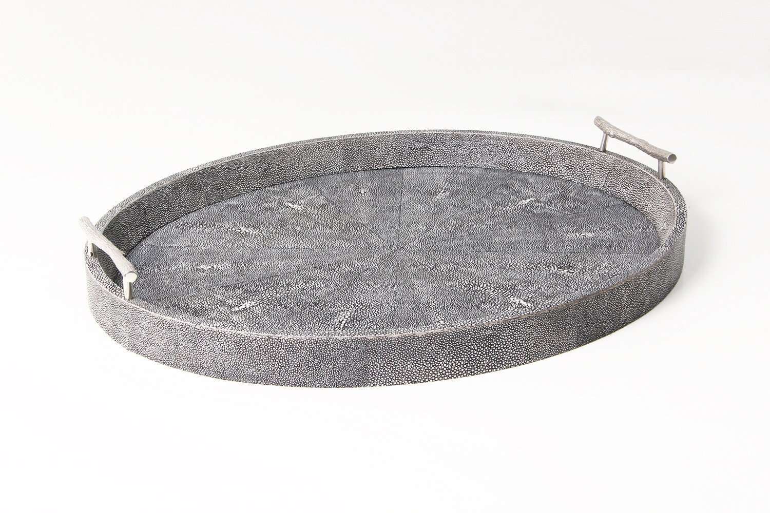Charcoal faux shagreen oval serving tray by Forwood Design, styled as a drinks tray